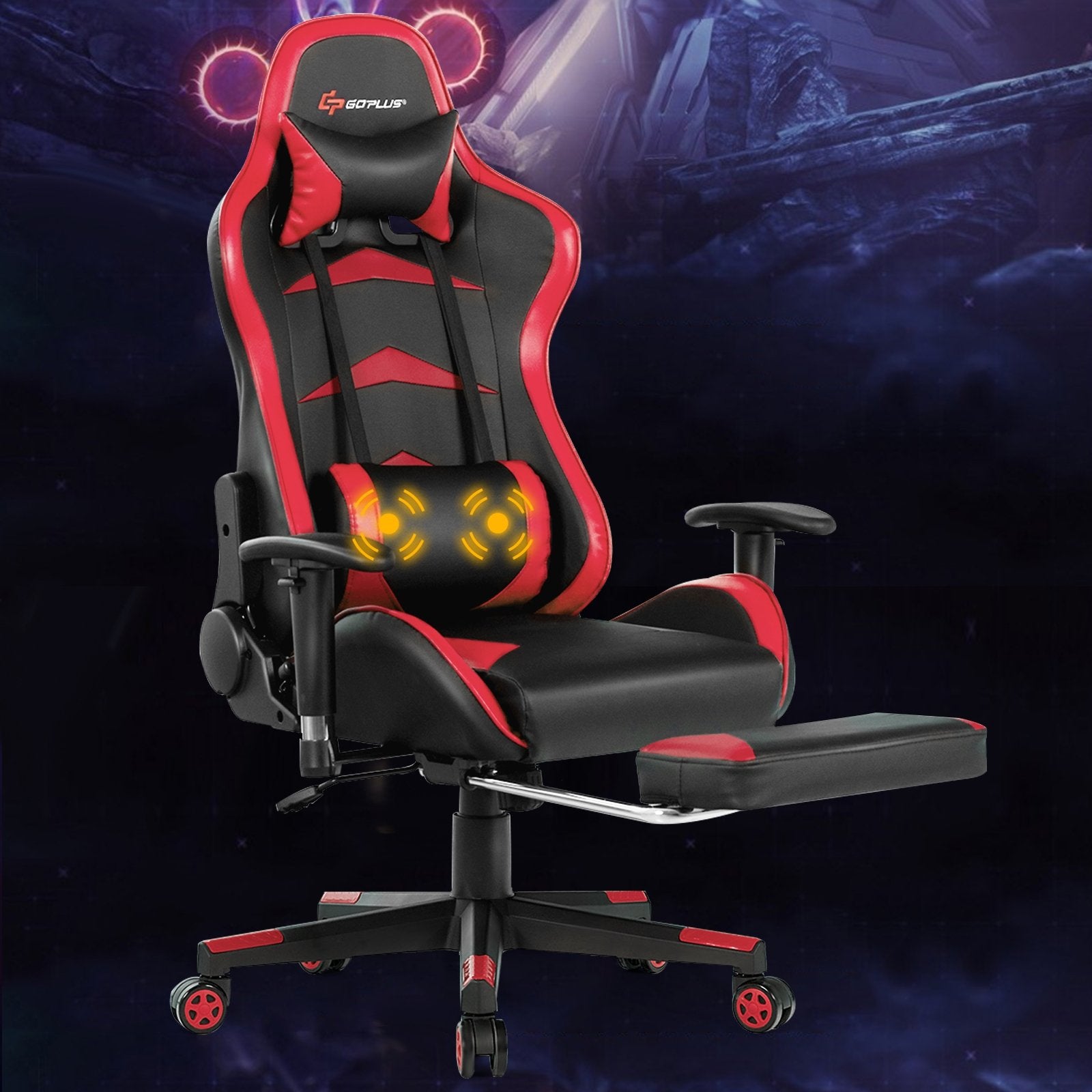 Massage Gaming Chair with Footrest, Red Gaming Chairs   at Gallery Canada