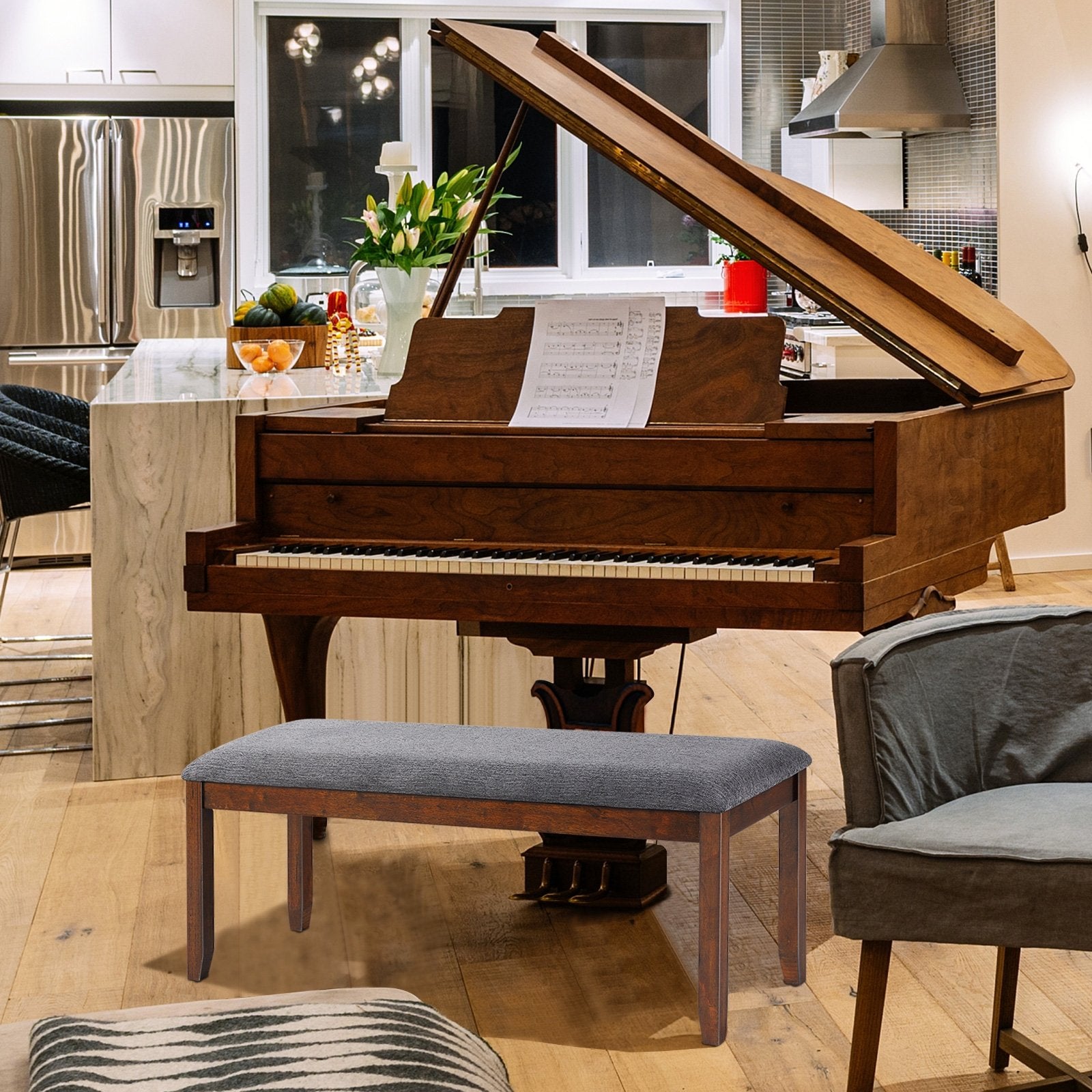 Upholstered Entryway Bench Footstool with Wood Legs, Dark Gray Shoe Racks & Storage Benches   at Gallery Canada