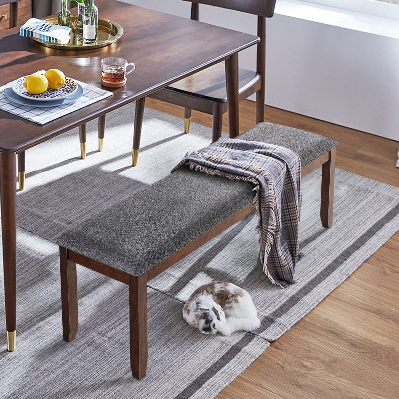 Upholstered Entryway Bench Footstool with Wood Legs, Dark Gray Shoe Racks & Storage Benches   at Gallery Canada