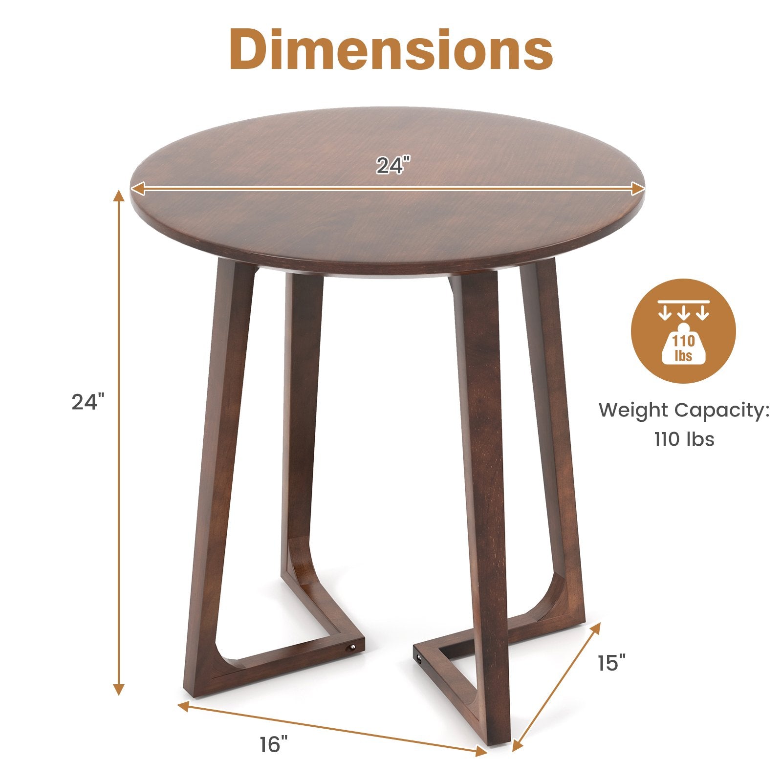 24 Inch Round End Table with Adjustable Foot Pads, Brown End & Side Tables   at Gallery Canada