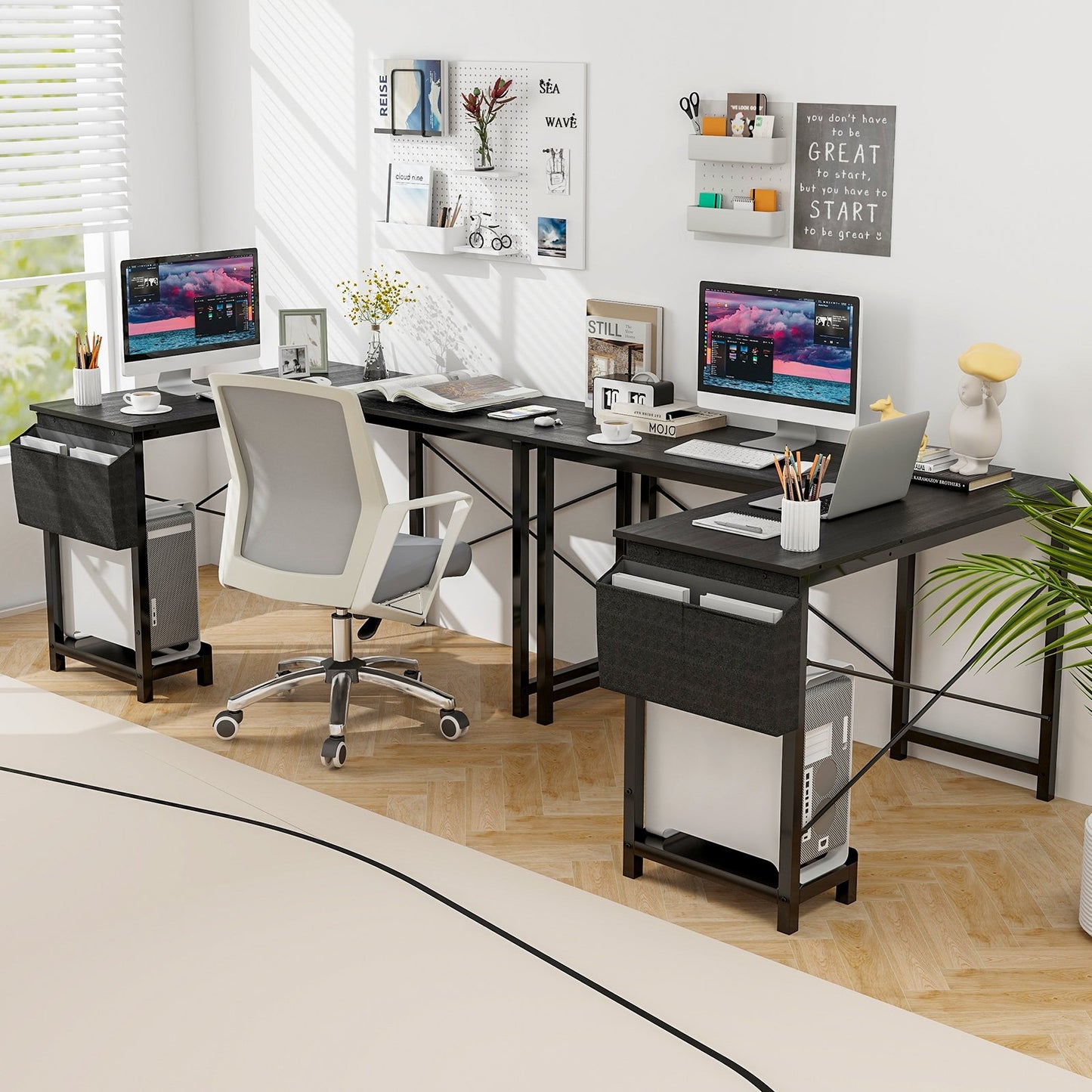 Modern Reversible Computer Desk with Storage Pocket and CPU Stand for Working Writing Gaming, Dark Gray L-Shaped Desks   at Gallery Canada