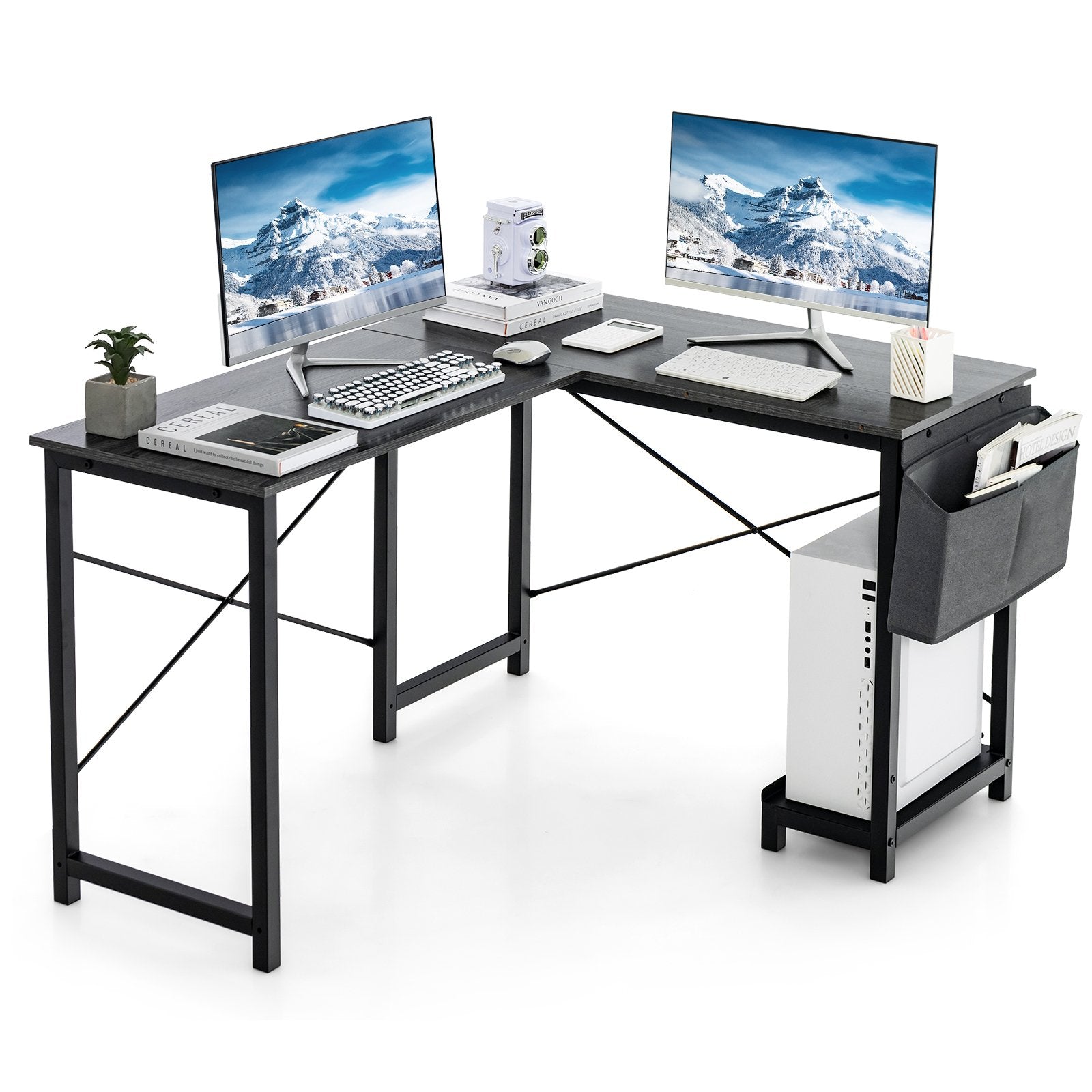 Modern Reversible Computer Desk with Storage Pocket and CPU Stand for Working Writing Gaming, Dark Gray L-Shaped Desks   at Gallery Canada