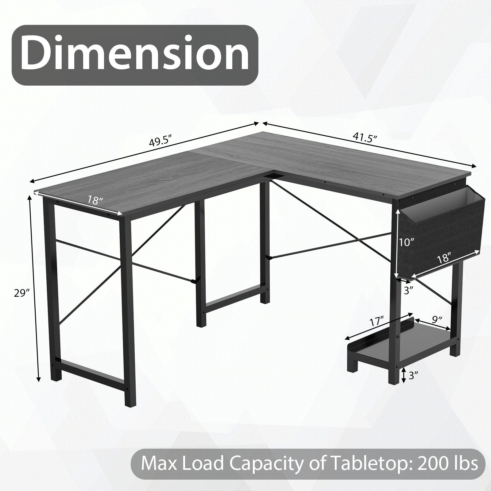 Modern Reversible Computer Desk with Storage Pocket and CPU Stand for Working Writing Gaming, Dark Gray L-Shaped Desks   at Gallery Canada