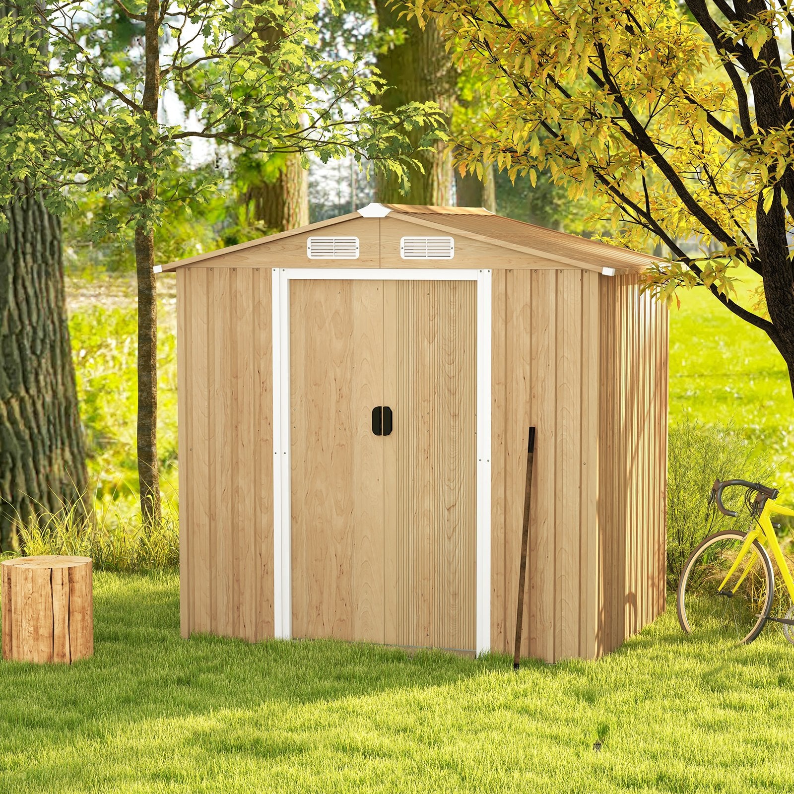 6 x 4 Feet Galvanized Steel Storage Shed with Lockable Sliding Doors, Natural Sheds & Outdoor Storage   at Gallery Canada