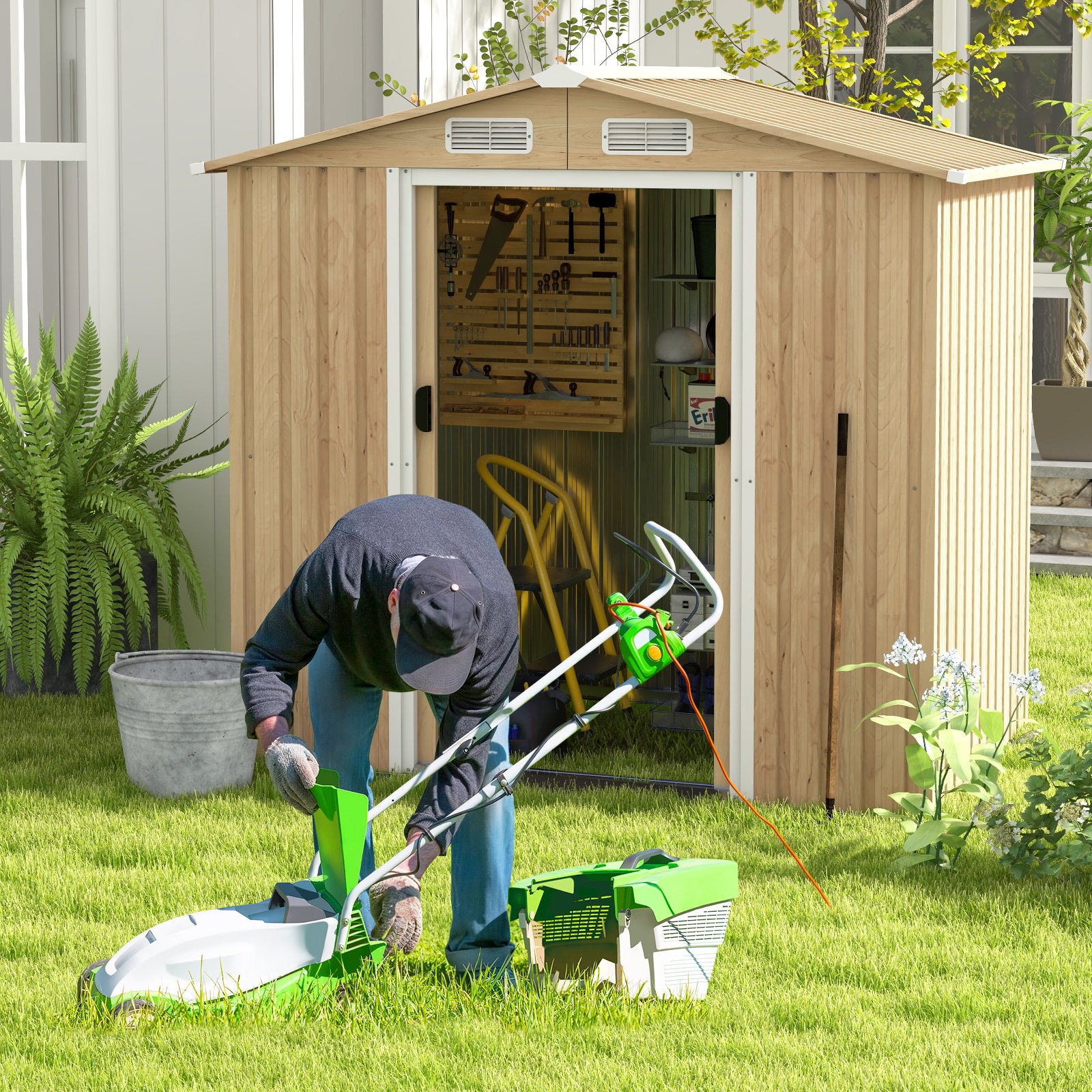 6 x 4 Feet Galvanized Steel Storage Shed with Lockable Sliding Doors, Natural Sheds & Outdoor Storage   at Gallery Canada