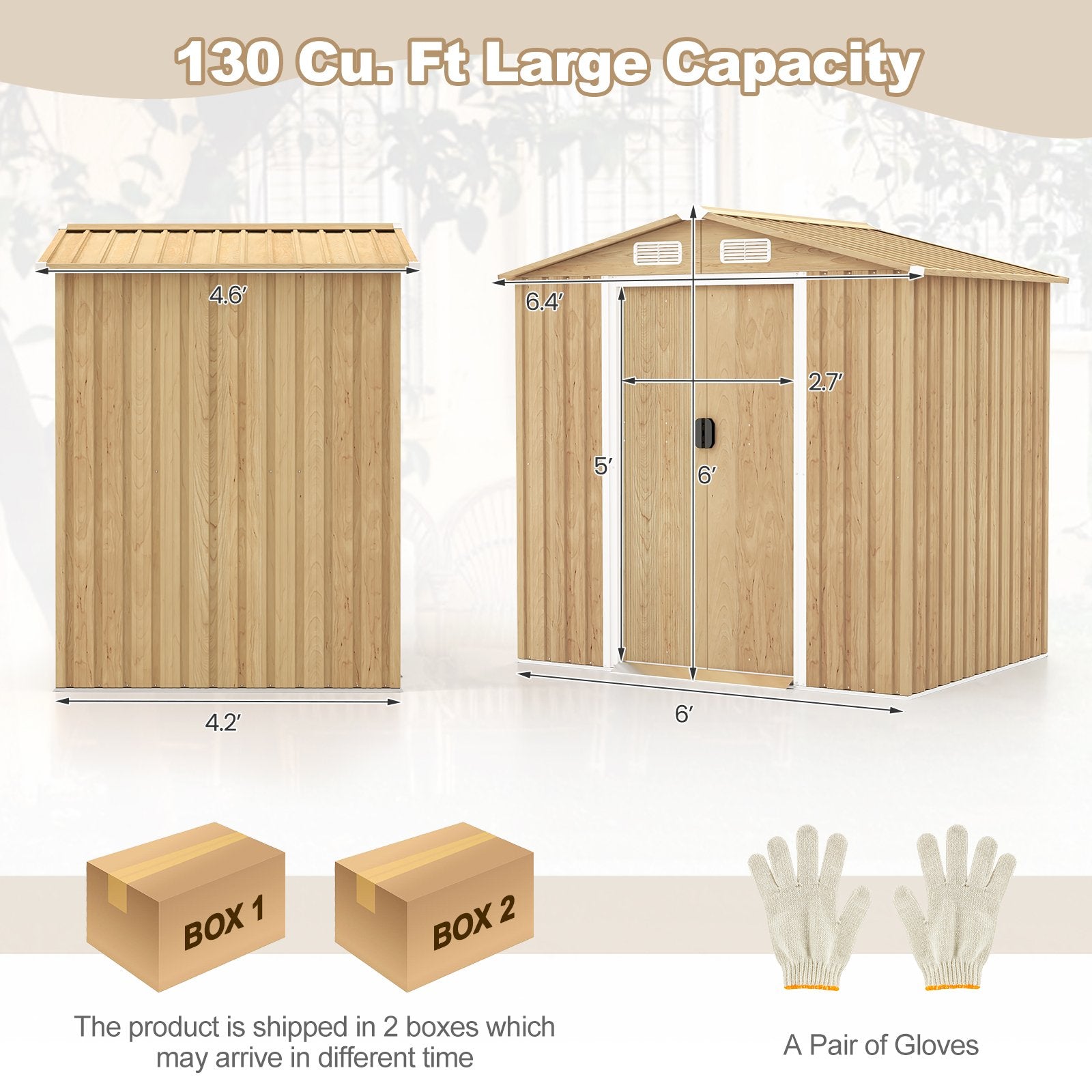 6 x 4 Feet Galvanized Steel Storage Shed with Lockable Sliding Doors, Natural Sheds & Outdoor Storage   at Gallery Canada