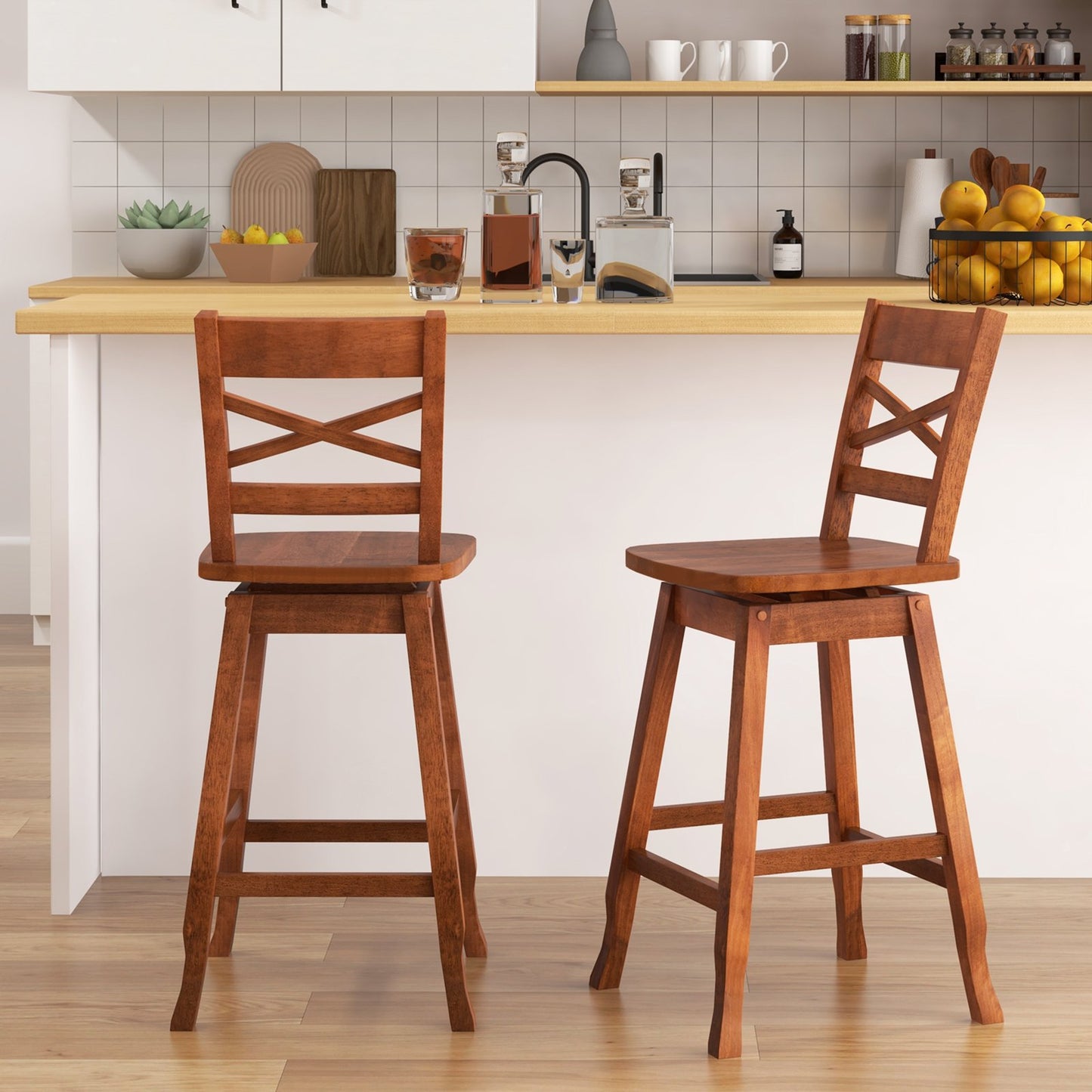 Swivel 24-Inch Counter Height Stool Set of 2 with Inclined Backrest, Walnut Bar Stools   at Gallery Canada