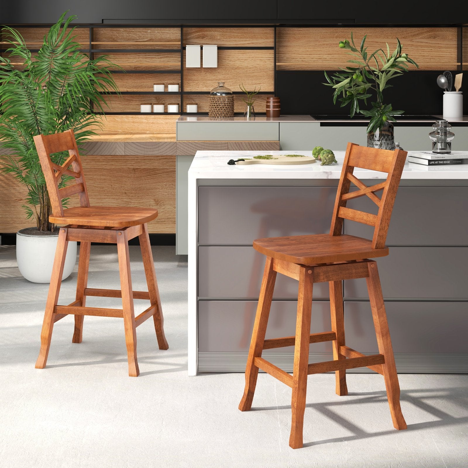 Swivel 24-Inch Counter Height Stool Set of 2 with Inclined Backrest, Walnut Bar Stools   at Gallery Canada