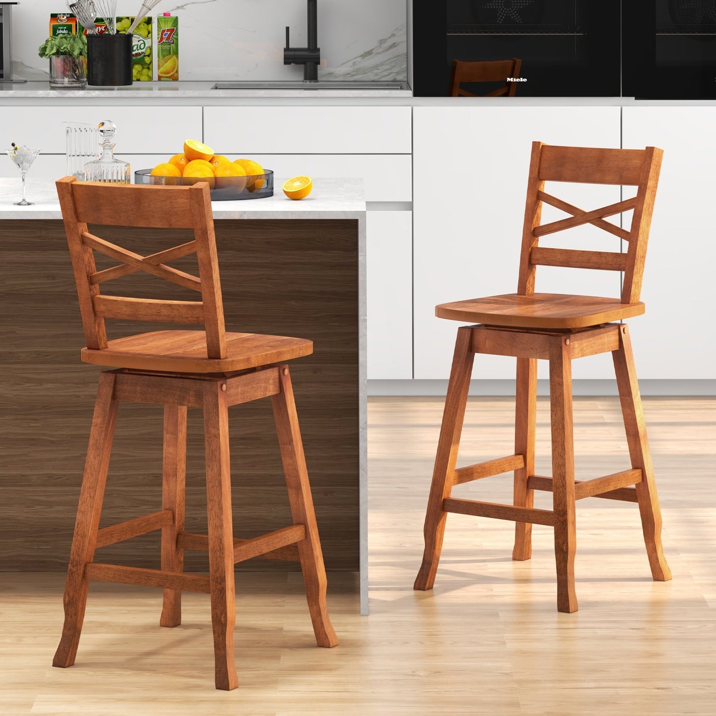 Swivel 24-Inch Counter Height Stool Set of 2 with Inclined Backrest, Walnut Bar Stools   at Gallery Canada