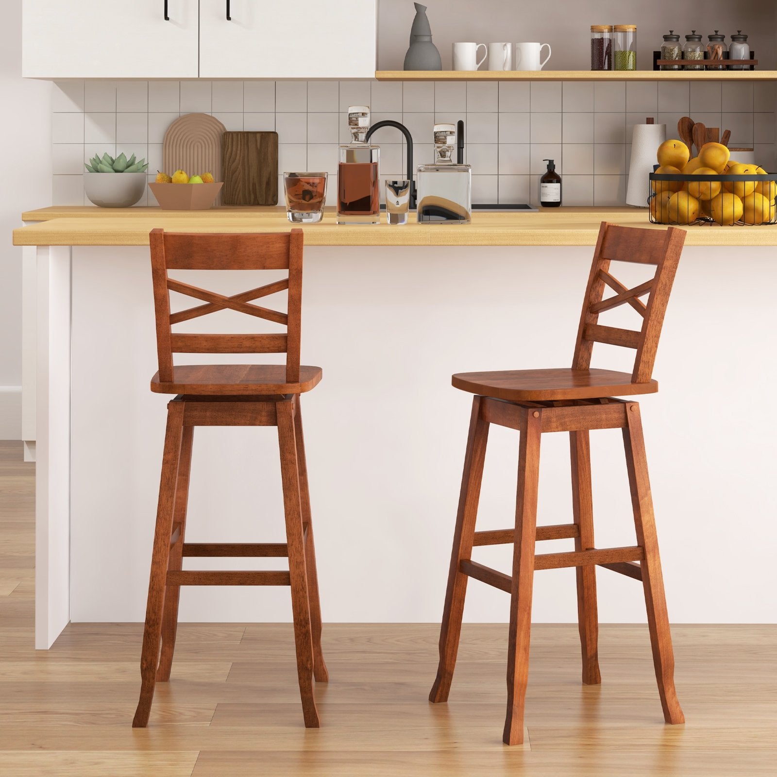 Swivel 30-Inch Bar Height Stool Set of 2 with Footrest, Walnut Bar Stools   at Gallery Canada