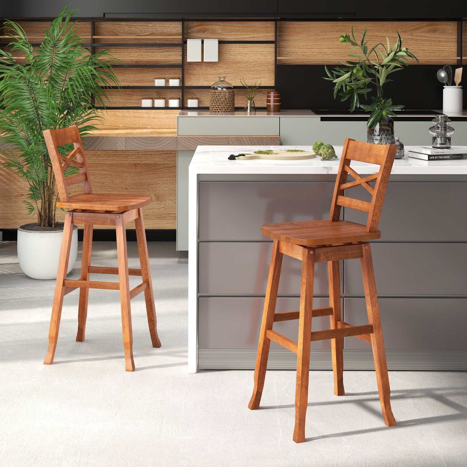 Swivel 30-Inch Bar Height Stool Set of 2 with Footrest, Walnut Bar Stools   at Gallery Canada