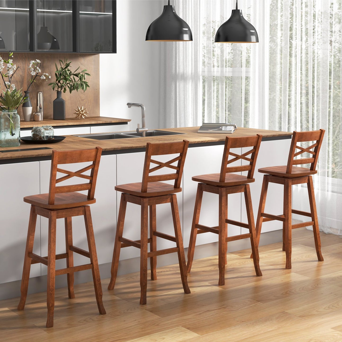 Swivel 30-Inch Bar Height Stool Set of 2 with Footrest, Walnut Bar Stools   at Gallery Canada