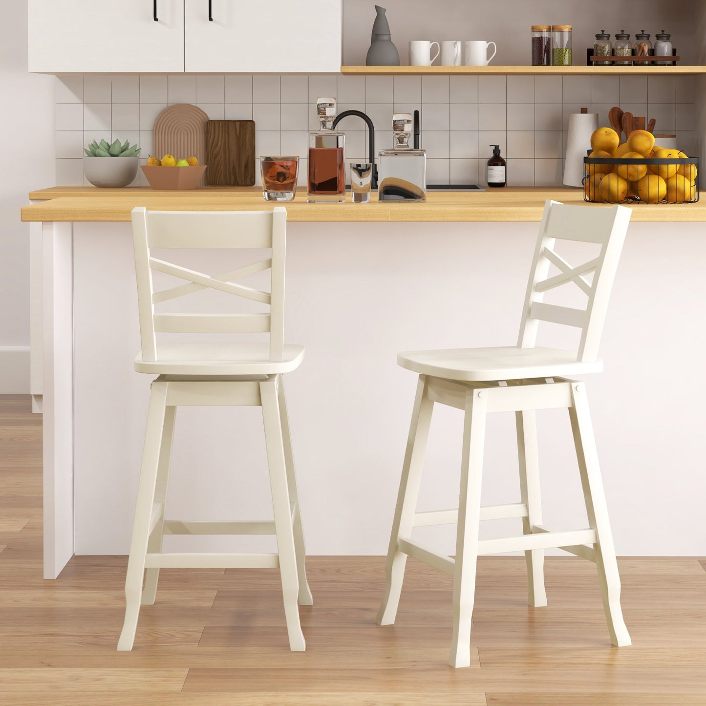 Swivel 24-Inch Counter Height Stool Set of 2 with Inclined Backrest, White Bar Stools   at Gallery Canada