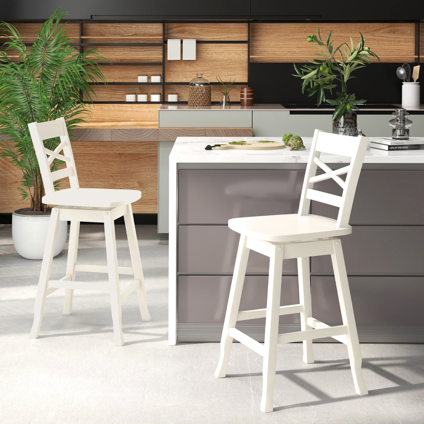 Swivel 24-Inch Counter Height Stool Set of 2 with Inclined Backrest, White Bar Stools   at Gallery Canada