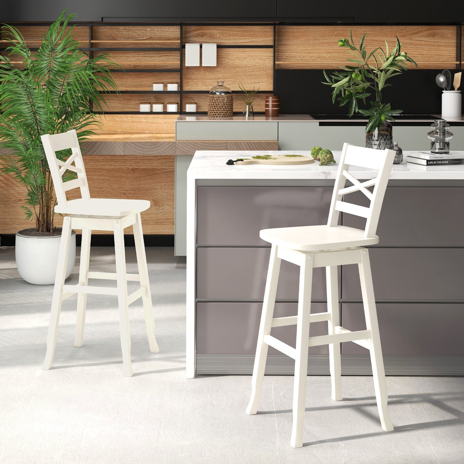 Swivel 30-Inch Bar Height Stool Set of 2 with Footrest, White Bar Stools   at Gallery Canada