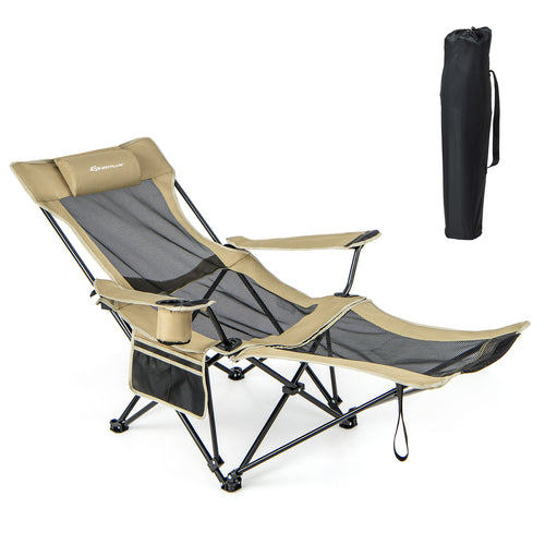 Camping Lounge Chair with Detachable Footrest Adjustable Backrest, Khaki
