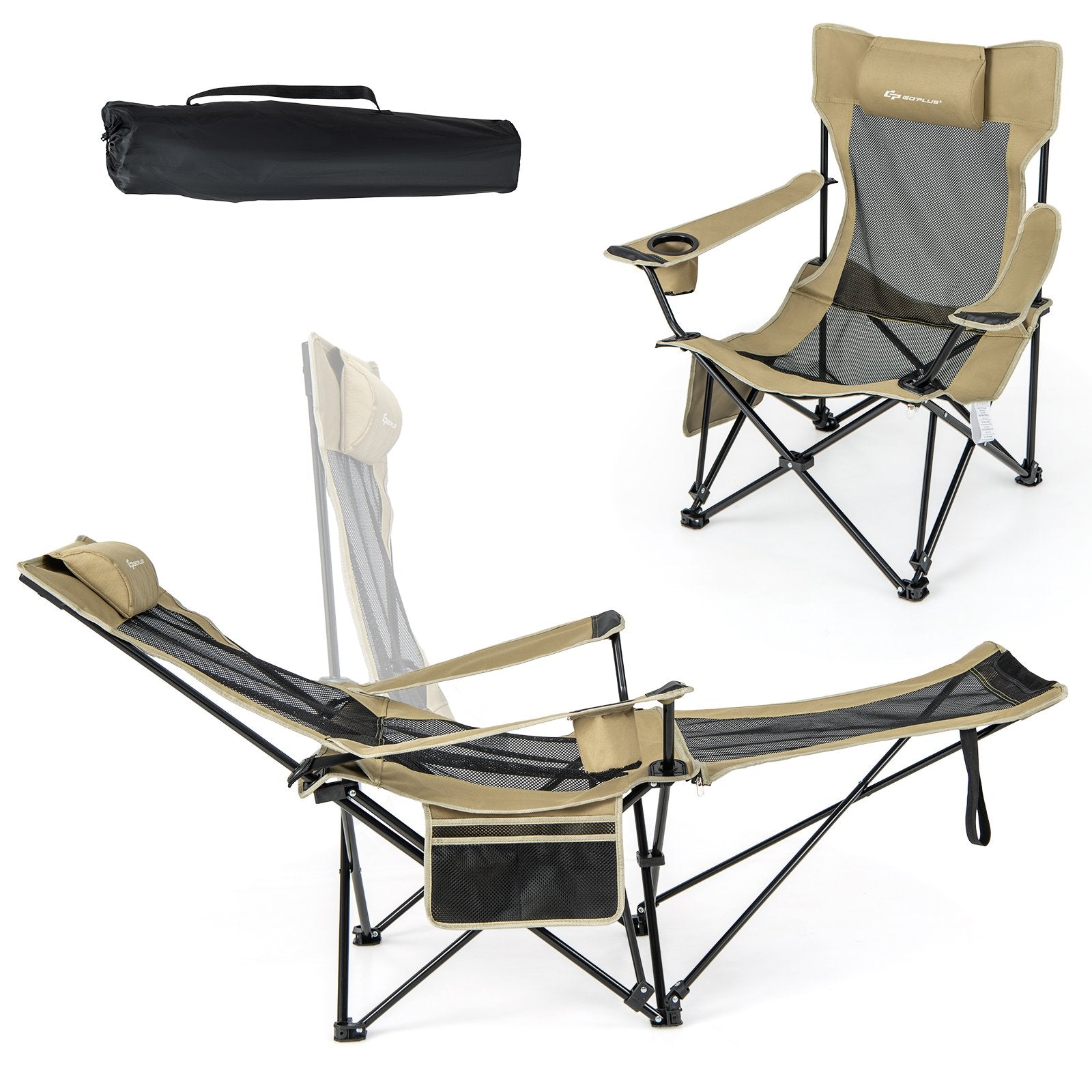 Camping Lounge Chair with Detachable Footrest Adjustable Backrest, Khaki Camping Furniture   at Gallery Canada