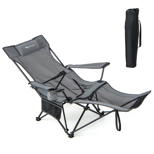 Camping Lounge Chair with Detachable Footrest Adjustable Backrest, Gray