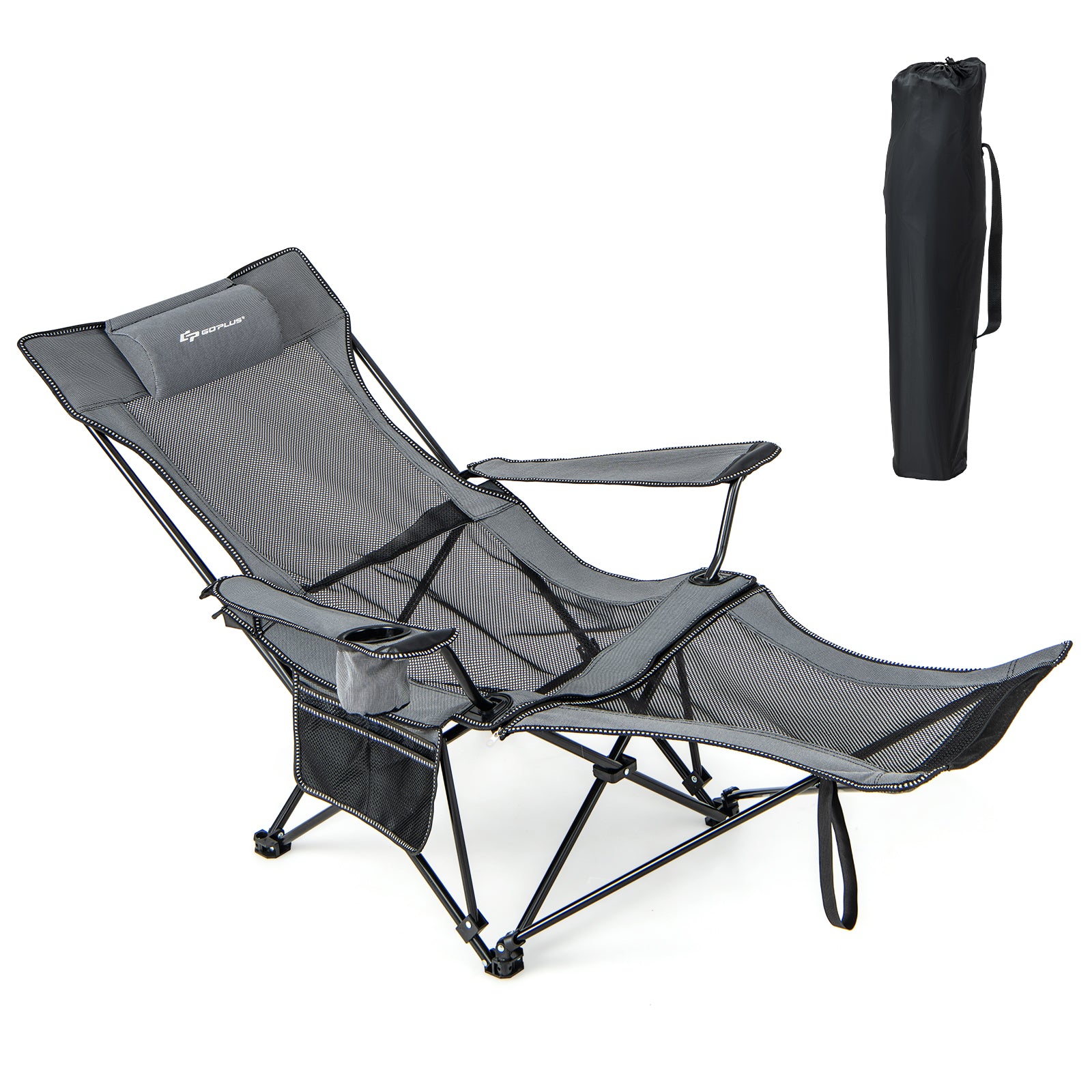 Camping Lounge Chair with Detachable Footrest Adjustable Backrest, Gray Camping Furniture at Gallery Canada