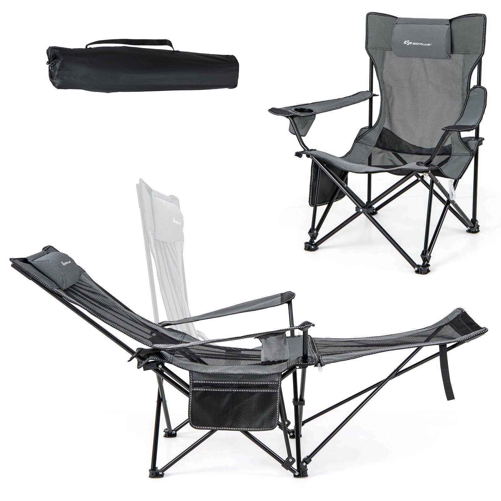 Camping Lounge Chair with Detachable Footrest Adjustable Backrest, Gray Camping Furniture   at Gallery Canada