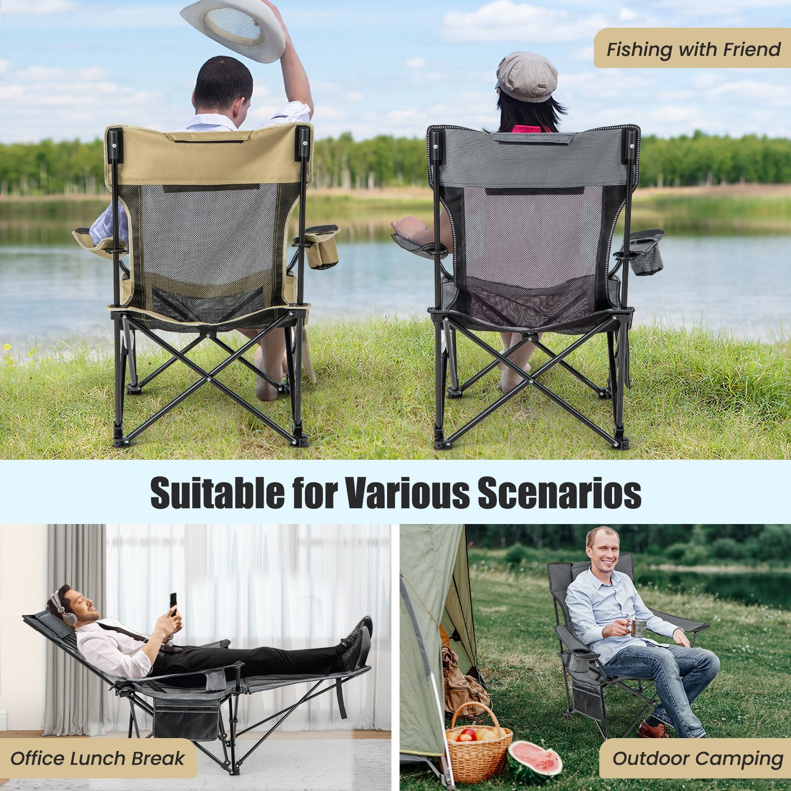 Camping Lounge Chair with Detachable Footrest Adjustable Backrest, Gray Camping Furniture   at Gallery Canada