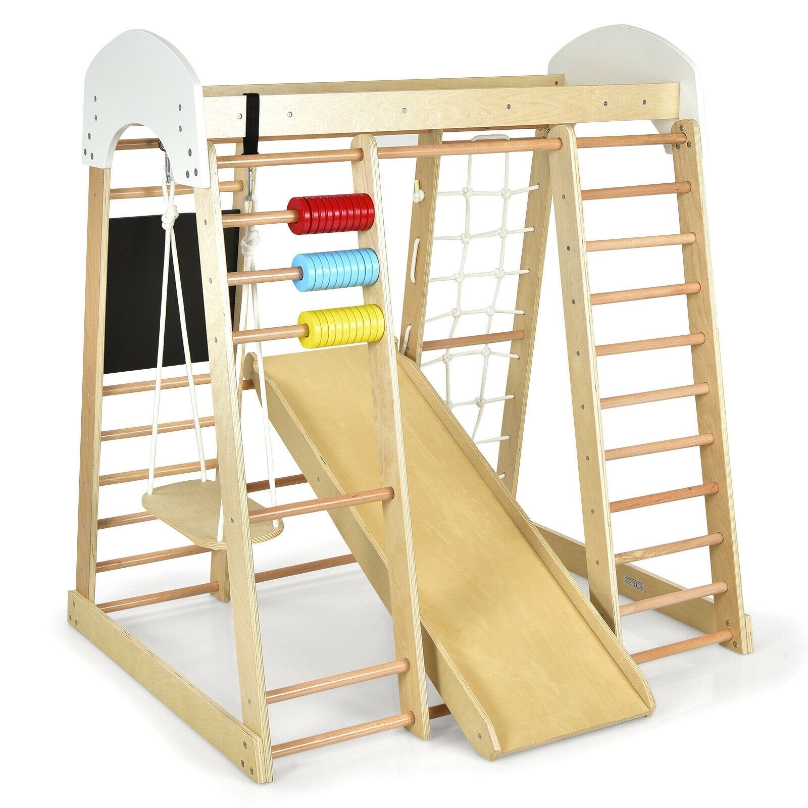 Indoor Playground Climbing Gym Wooden 8-in-1 Climber Playset for Children, Natural Climbers & Slides   at Gallery Canada