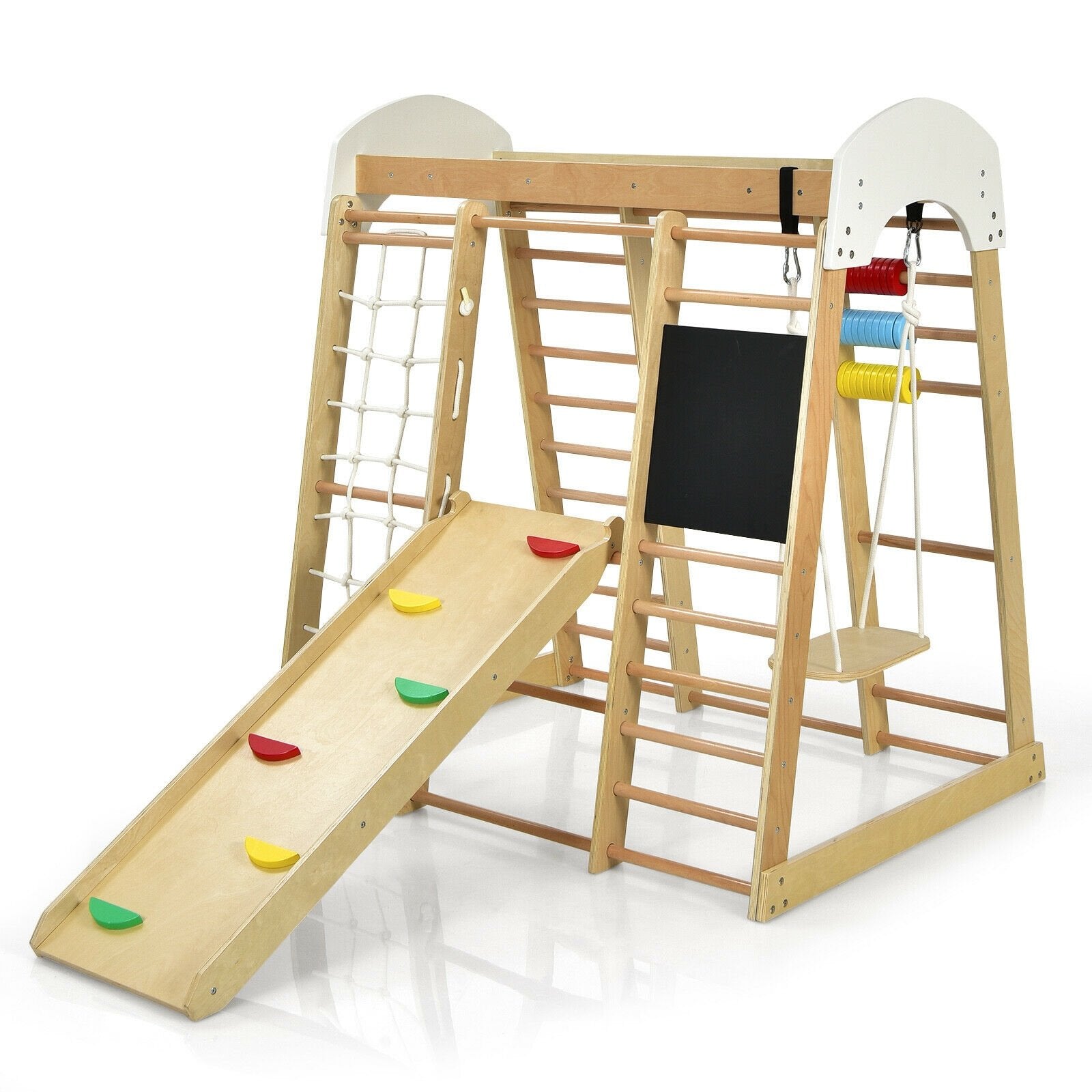 Indoor Playground Climbing Gym Wooden 8-in-1 Climber Playset for Children, Natural Climbers & Slides   at Gallery Canada