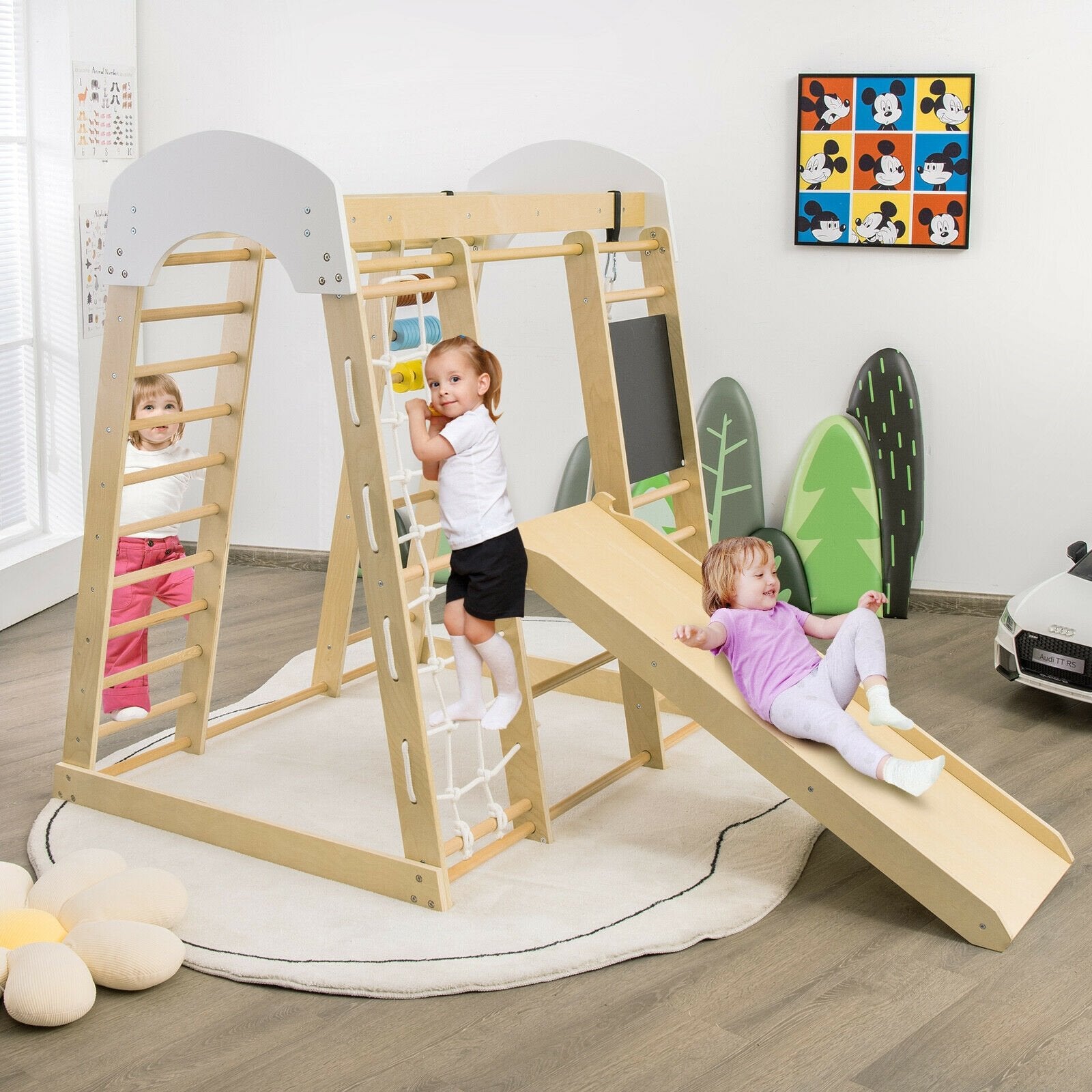 Indoor Playground Climbing Gym Wooden 8-in-1 Climber Playset for Children, Natural Climbers & Slides   at Gallery Canada