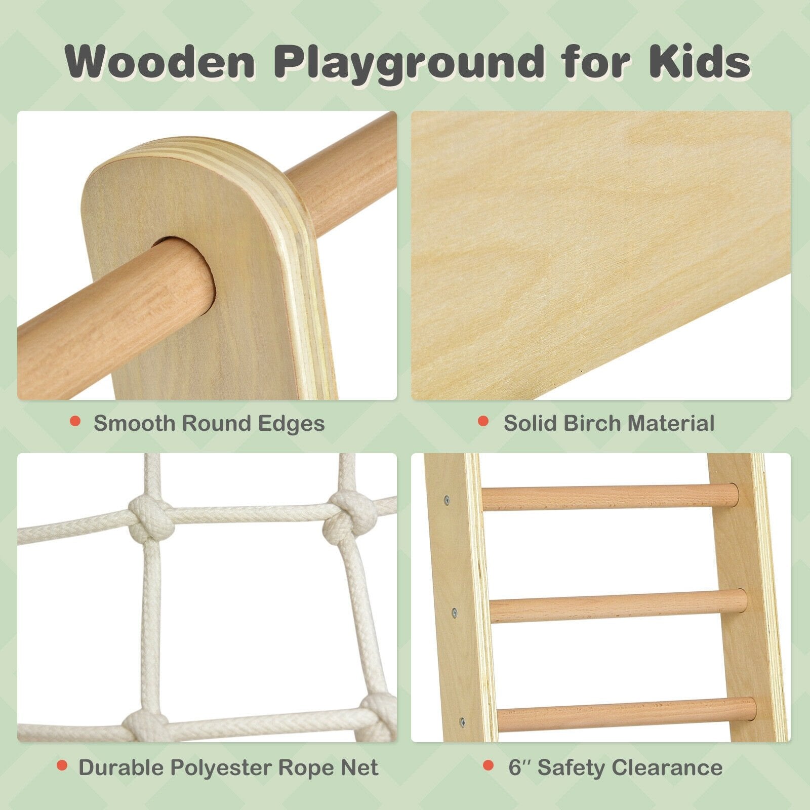 Indoor Playground Climbing Gym Wooden 8-in-1 Climber Playset for Children, Natural Climbers & Slides   at Gallery Canada