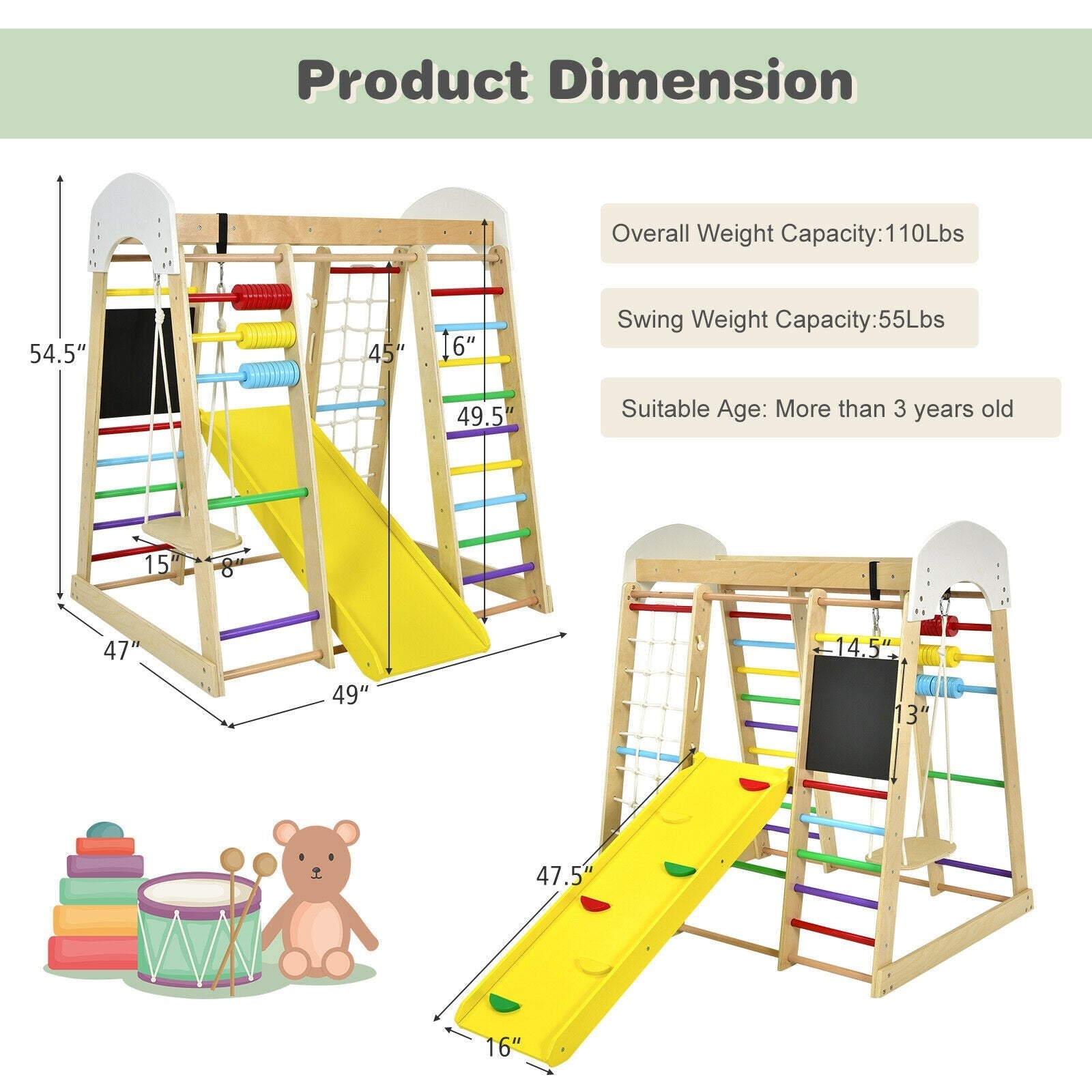 Indoor Playground Climbing Gym Wooden 8-in-1 Climber Playset for Children, Multicolor Climbers & Slides   at Gallery Canada