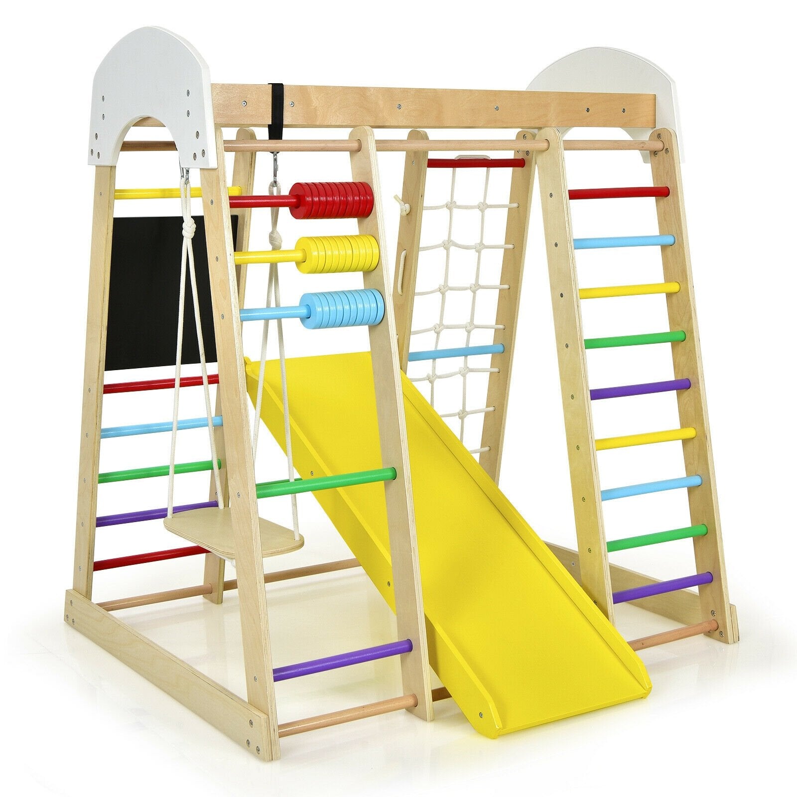 Indoor Playground Climbing Gym Wooden 8-in-1 Climber Playset for Children, Multicolor Climbers & Slides   at Gallery Canada