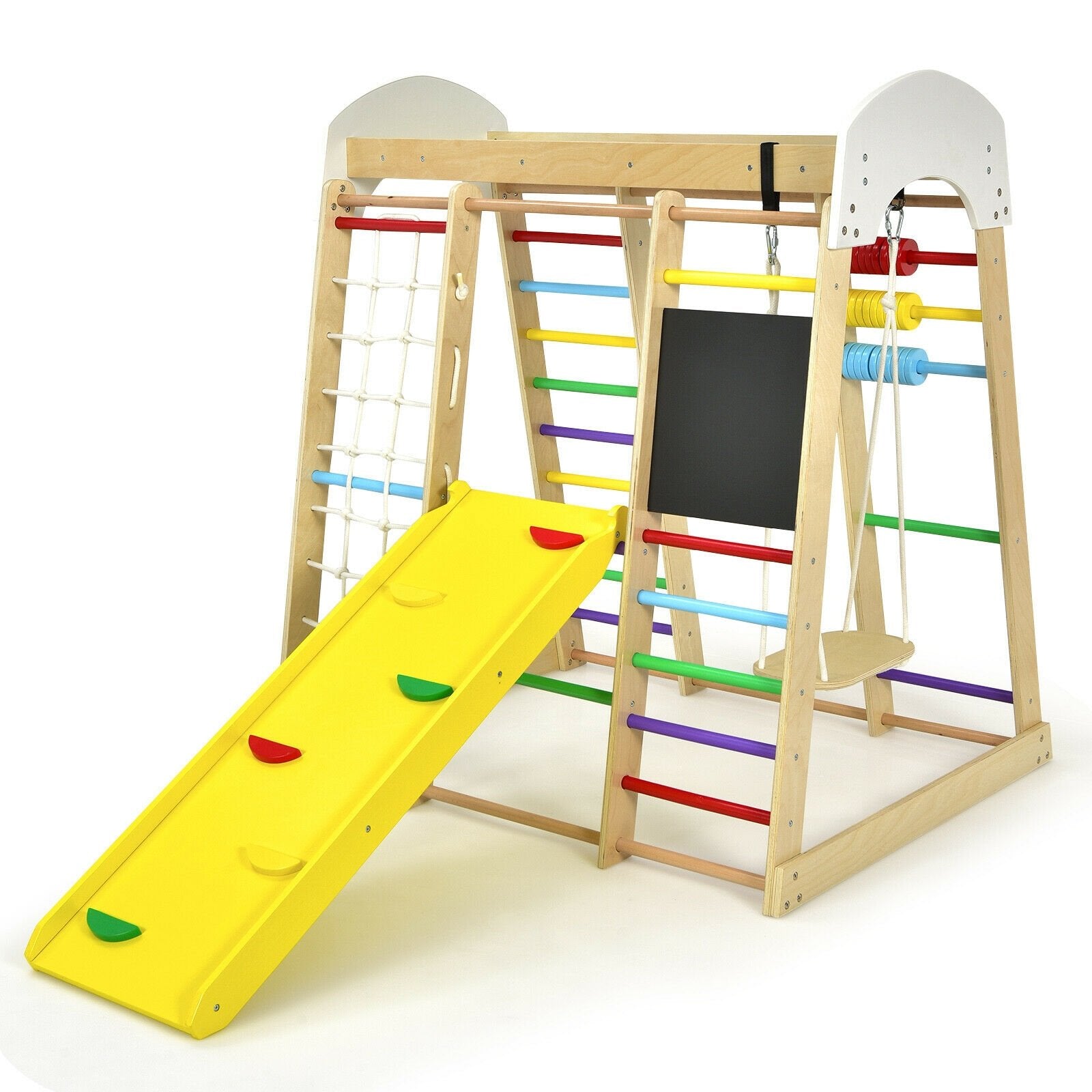 Indoor Playground Climbing Gym Wooden 8-in-1 Climber Playset for Children, Multicolor Climbers & Slides   at Gallery Canada