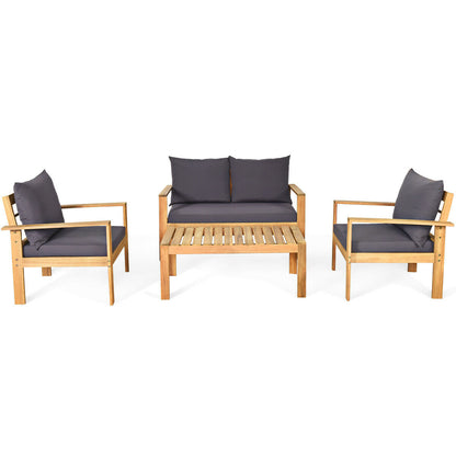 4 Pieces Outdoor Acacia Wood Chat Set with Removable Cushions and Table, Gray Patio Conversation Sets   at Gallery Canada