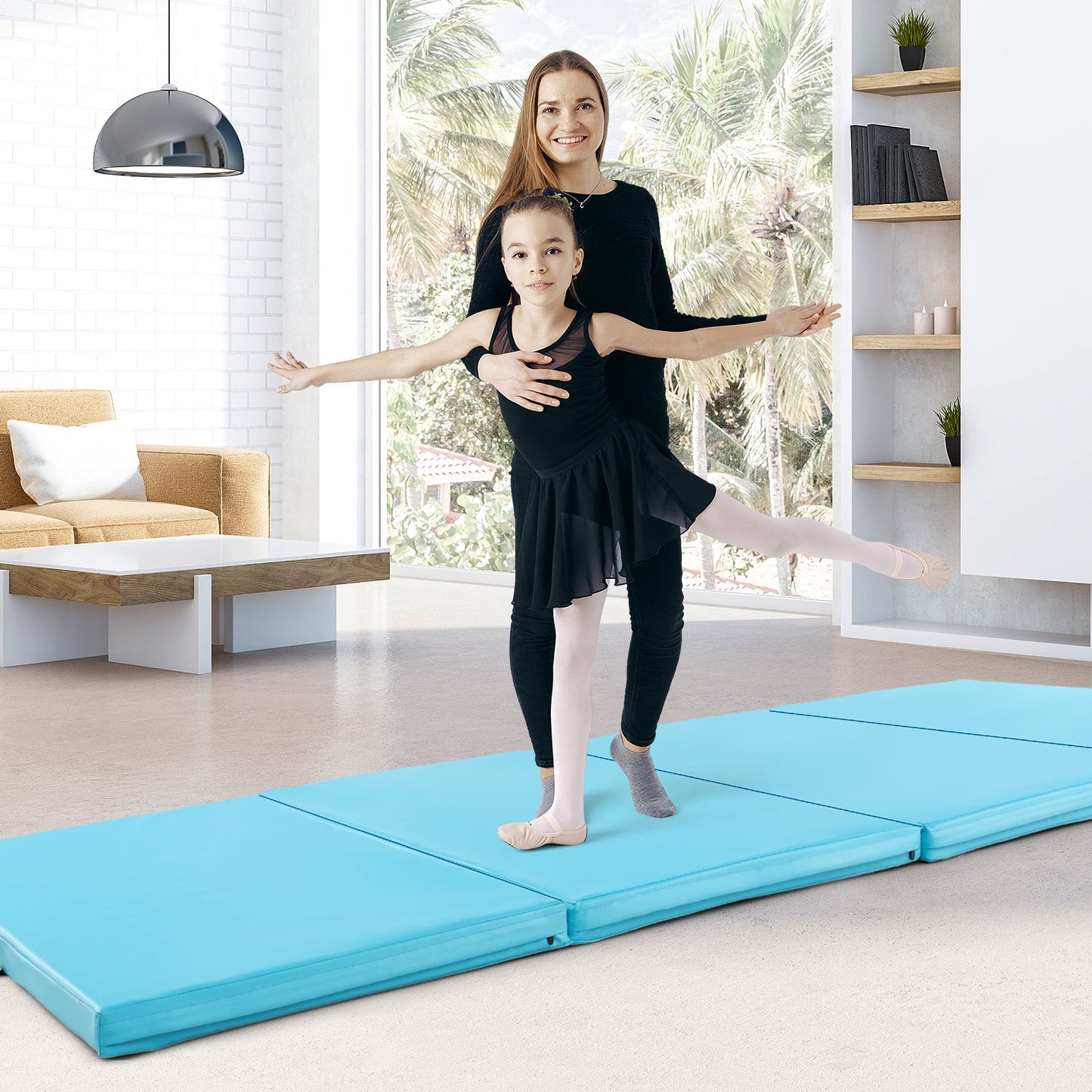 4-Panel PU Leather Folding Exercise Mat with Carrying Handles, Blue Yoga & Gym Mats   at Gallery Canada