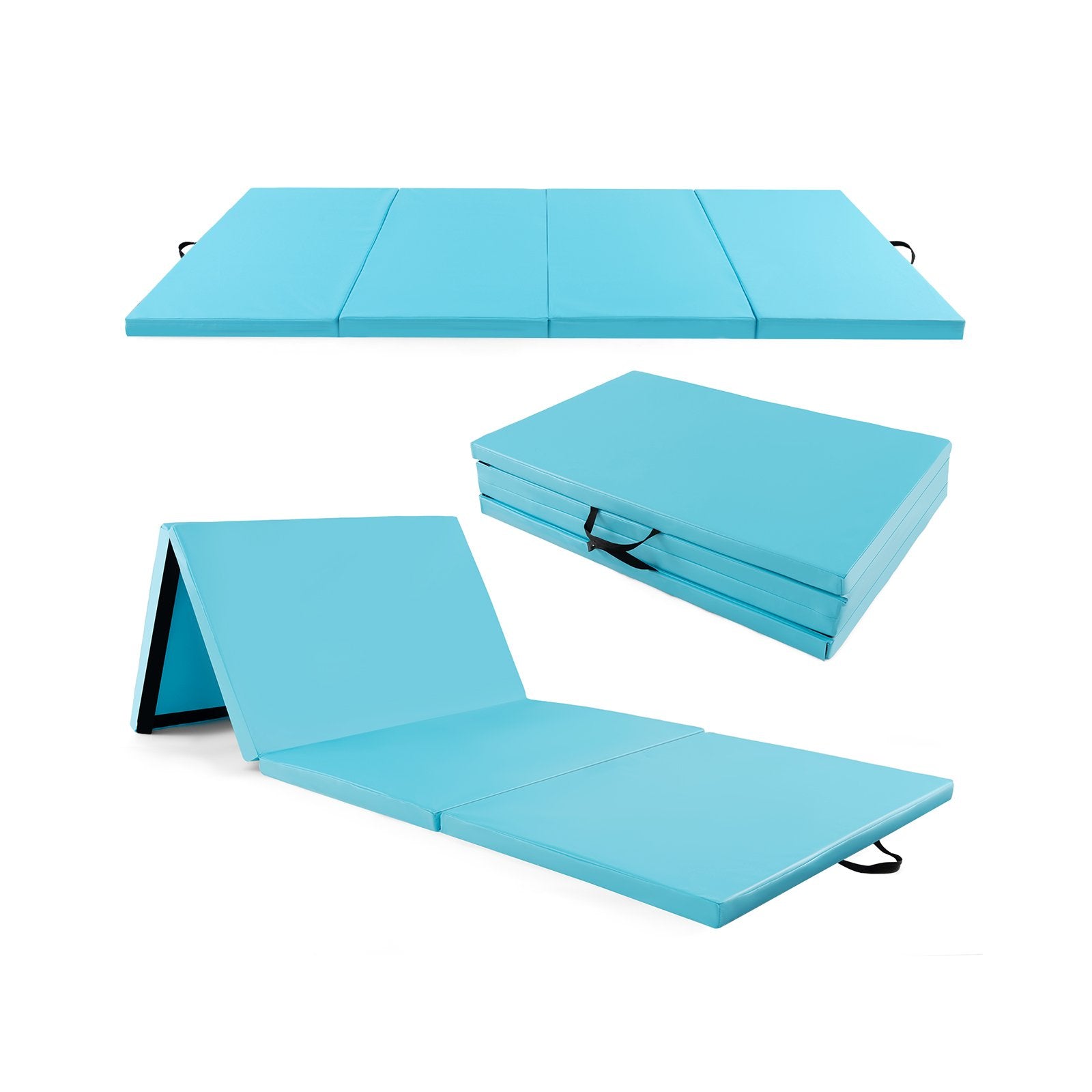 4-Panel PU Leather Folding Exercise Mat with Carrying Handles, Blue Yoga & Gym Mats   at Gallery Canada