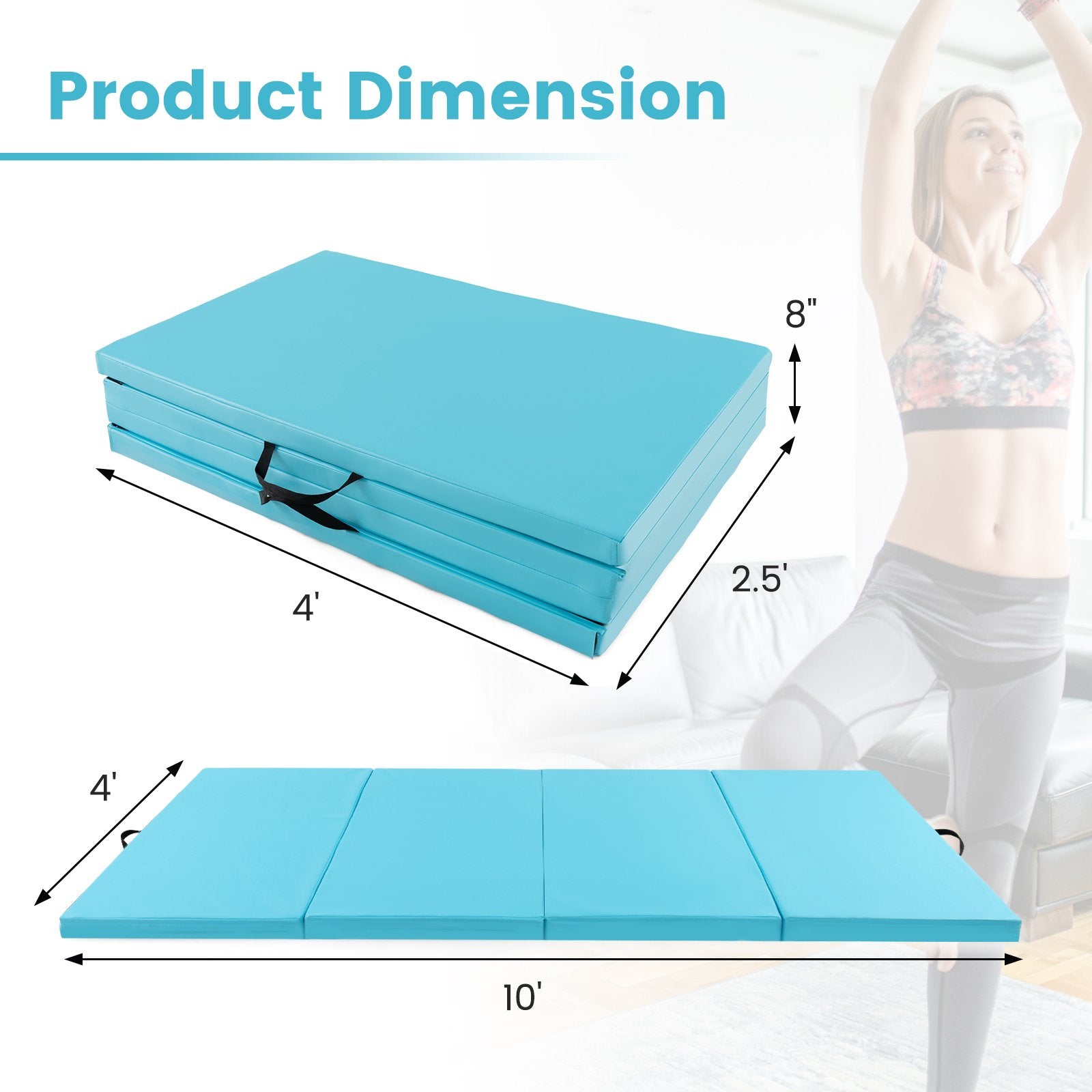 4-Panel PU Leather Folding Exercise Mat with Carrying Handles, Blue Yoga & Gym Mats   at Gallery Canada