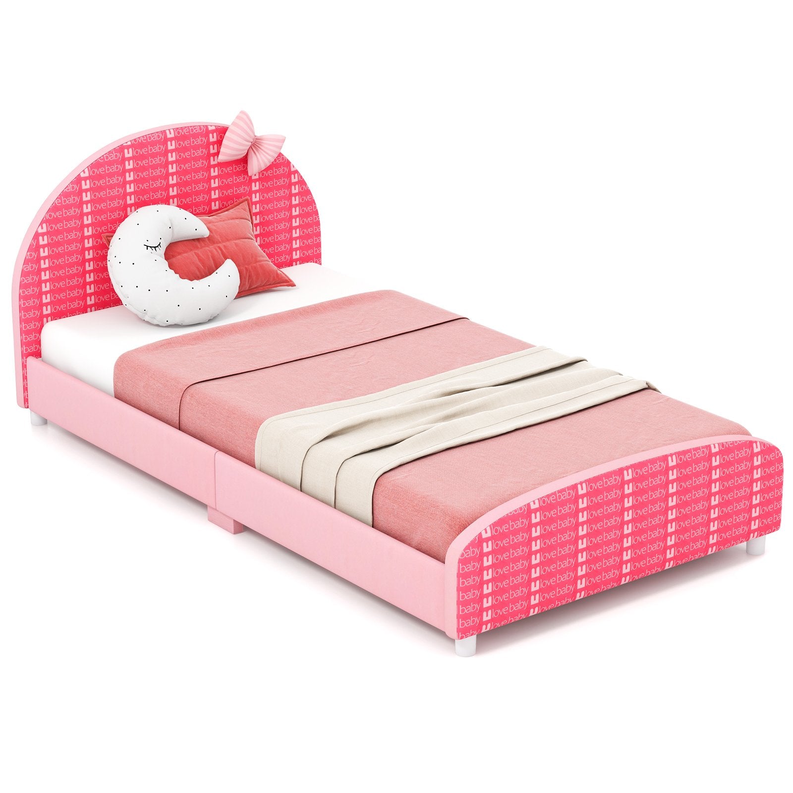 Wood Upholstered Twin Bed Platform with Slat Support, Pink Toddler Beds   at Gallery Canada