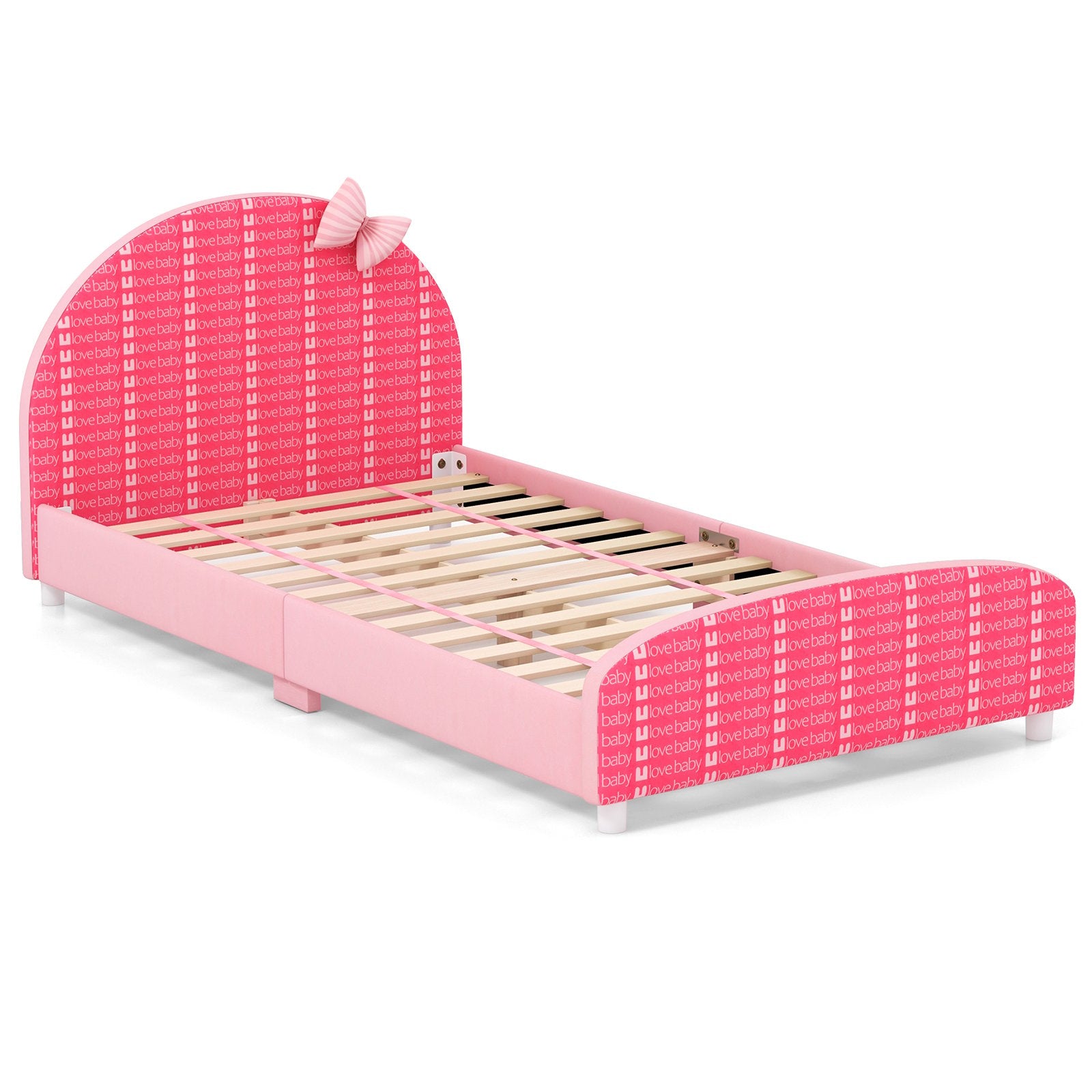 Wood Upholstered Twin Bed Platform with Slat Support, Pink Toddler Beds   at Gallery Canada