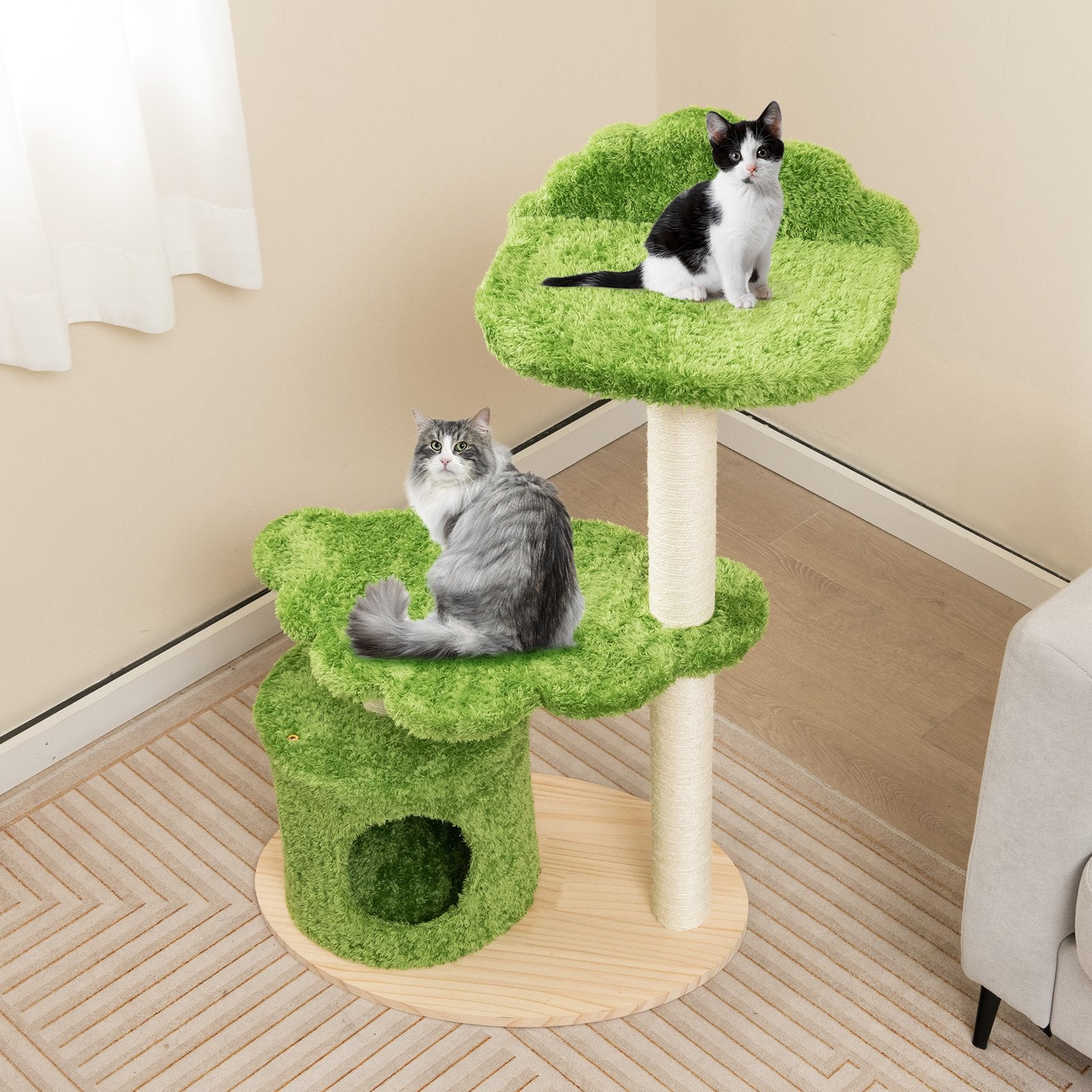 38 Inch Cute Cat Tree for Indoor Cats with Fully Wrapped Sisal Scratching Posts, Green Cat Trees Condos & Scratchers   at Gallery Canada