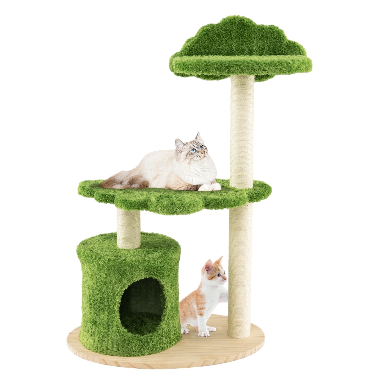 38 Inch Cute Cat Tree for Indoor Cats with Fully Wrapped Sisal Scratching Posts, Green Cat Trees Condos & Scratchers   at Gallery Canada