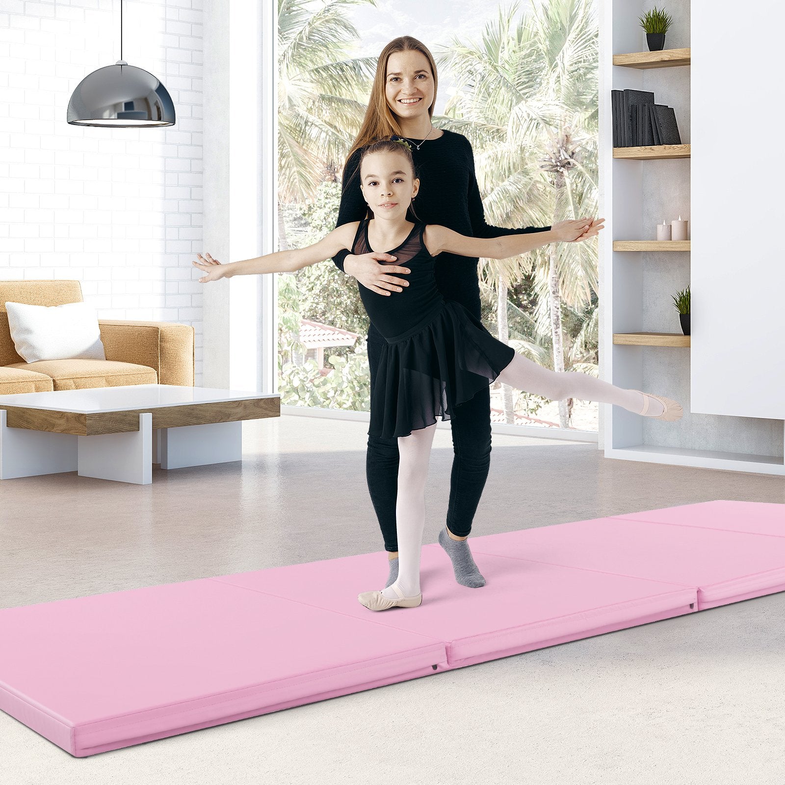 4-Panel PU Leather Folding Exercise Mat with Carrying Handles, Pink Yoga & Gym Mats   at Gallery Canada