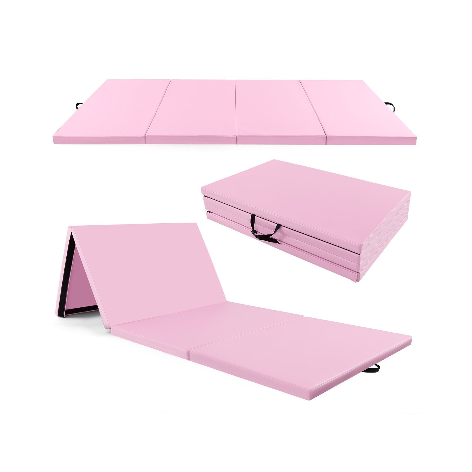 4-Panel PU Leather Folding Exercise Mat with Carrying Handles, Pink Yoga & Gym Mats   at Gallery Canada