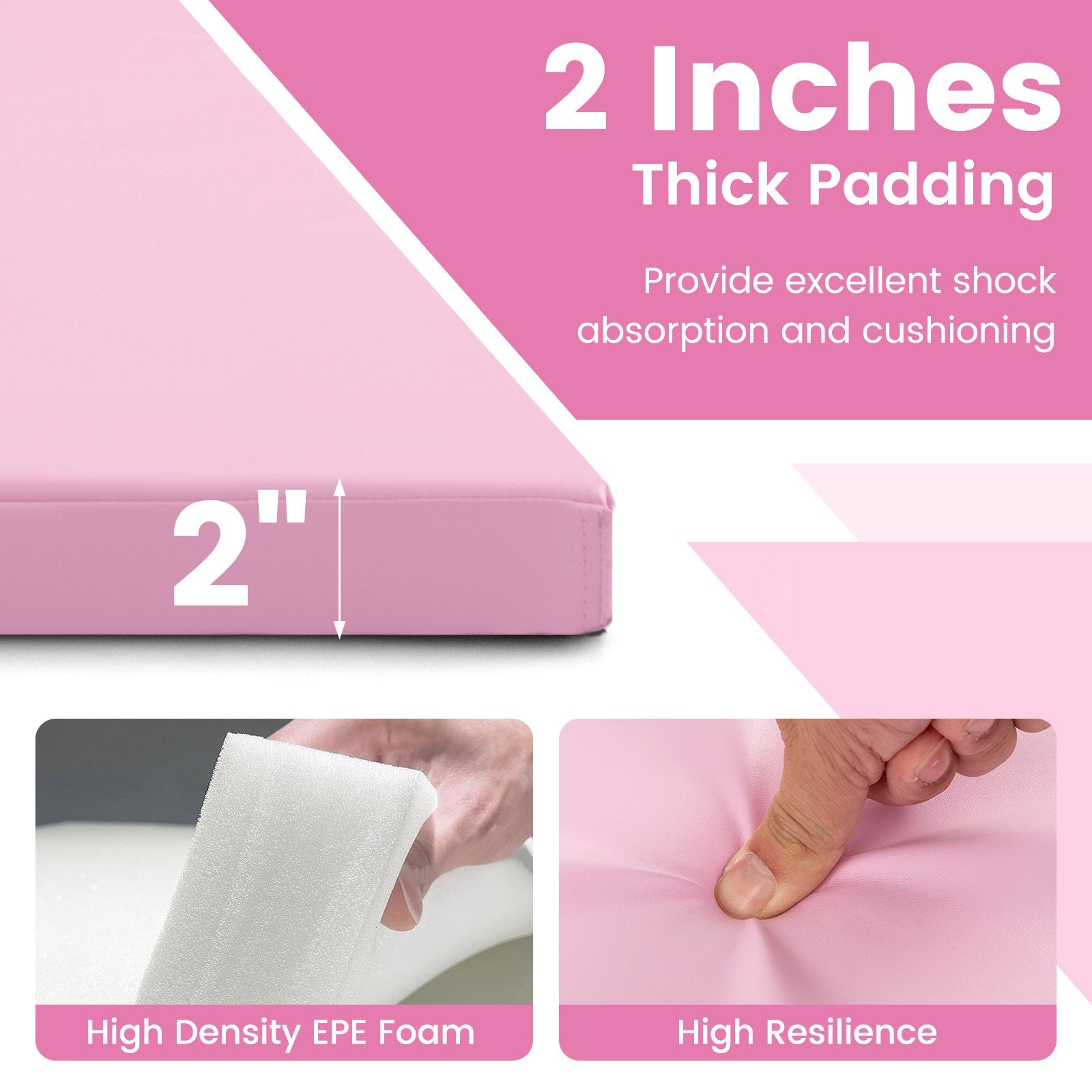 4-Panel PU Leather Folding Exercise Mat with Carrying Handles, Pink Yoga & Gym Mats   at Gallery Canada