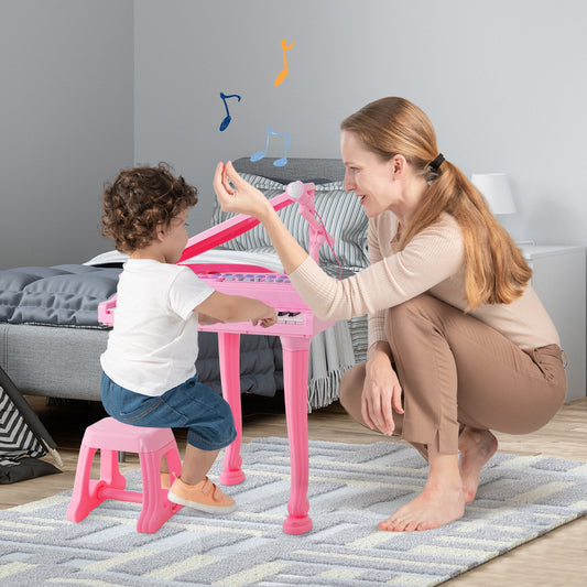 37 Keys Kids Piano Keyboard with Stool and Piano Lid, Pink - Gallery Canada