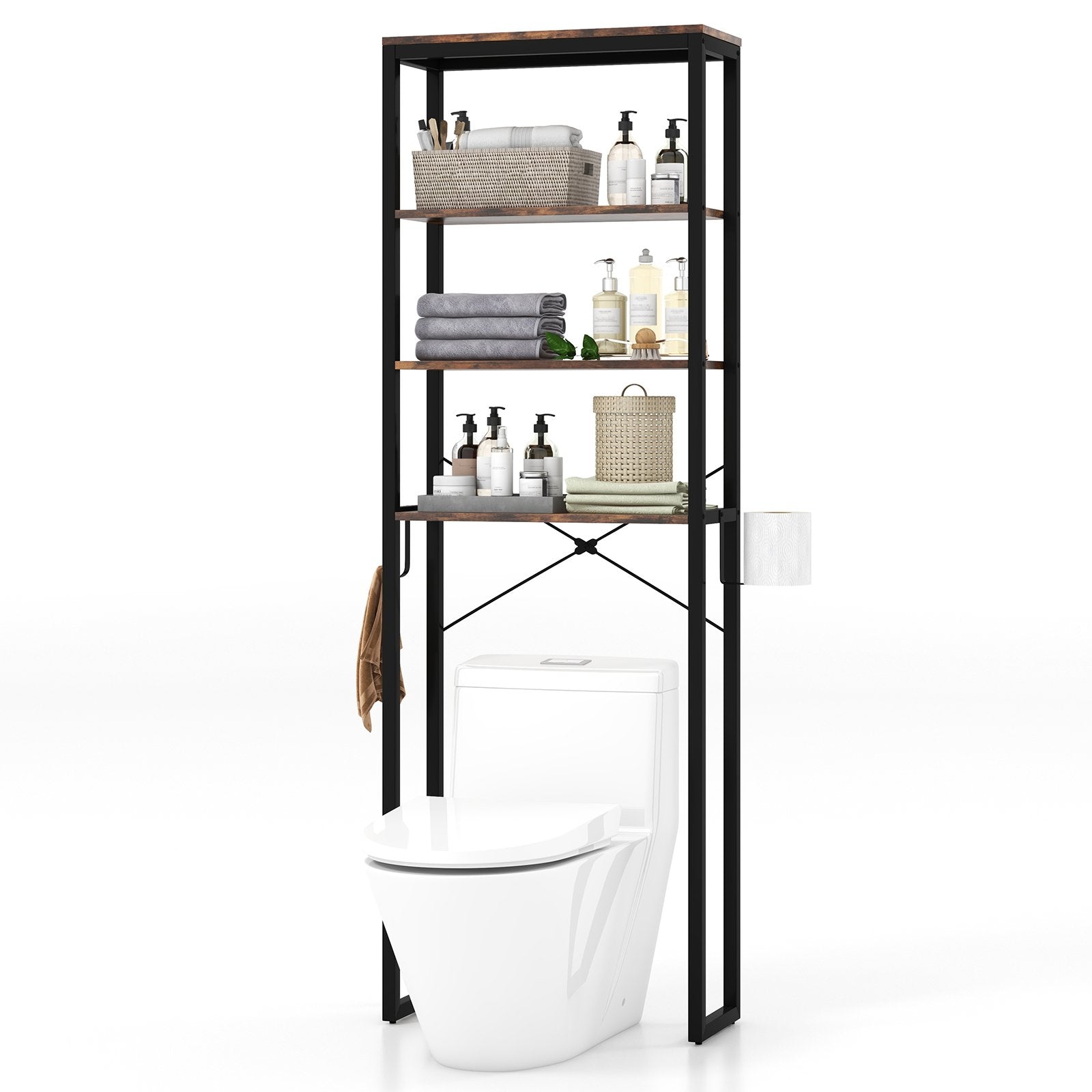 4-Tier Adjustable Bathroom Metal Storage Rack, Rustic Brown Bathroom Etagere   at Gallery Canada