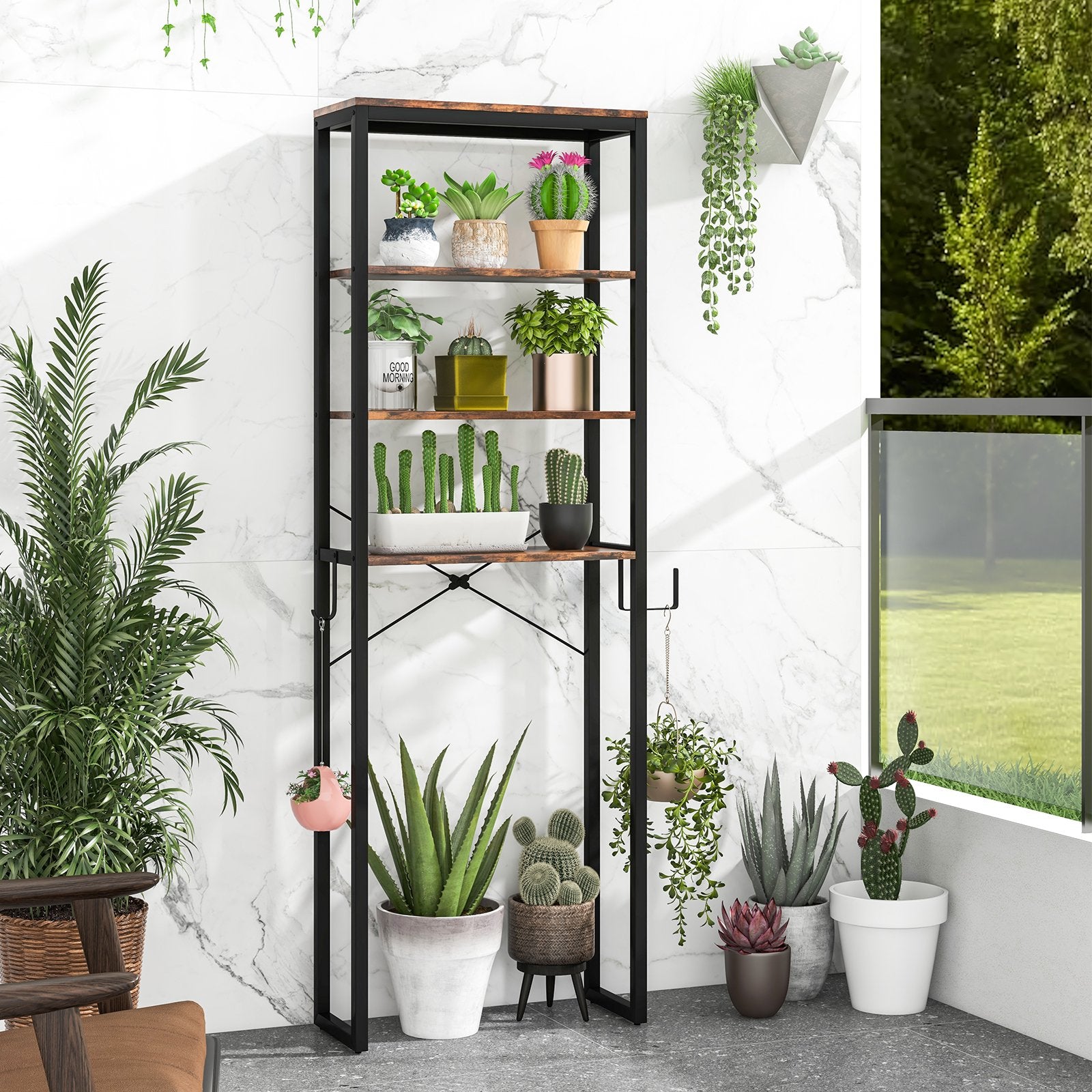 4-Tier Adjustable Bathroom Metal Storage Rack, Rustic Brown Bathroom Etagere   at Gallery Canada