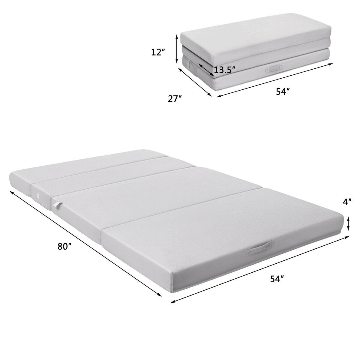 4 Inch Folding Sofa Bed Foam Mattress with Handles-Full XL, Gray - Gallery Canada