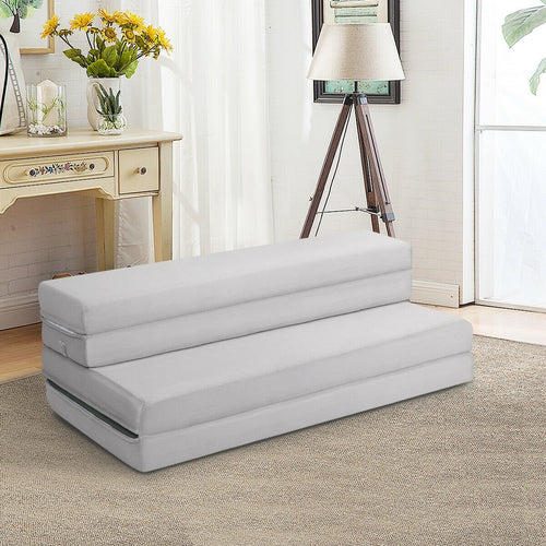 4 Inch Folding Sofa Bed Foam Mattress with Handles-Full XL, Gray