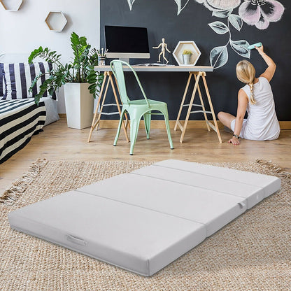 4 Inch Folding Sofa Bed Foam Mattress with Handles-Full XL, Gray - Gallery Canada