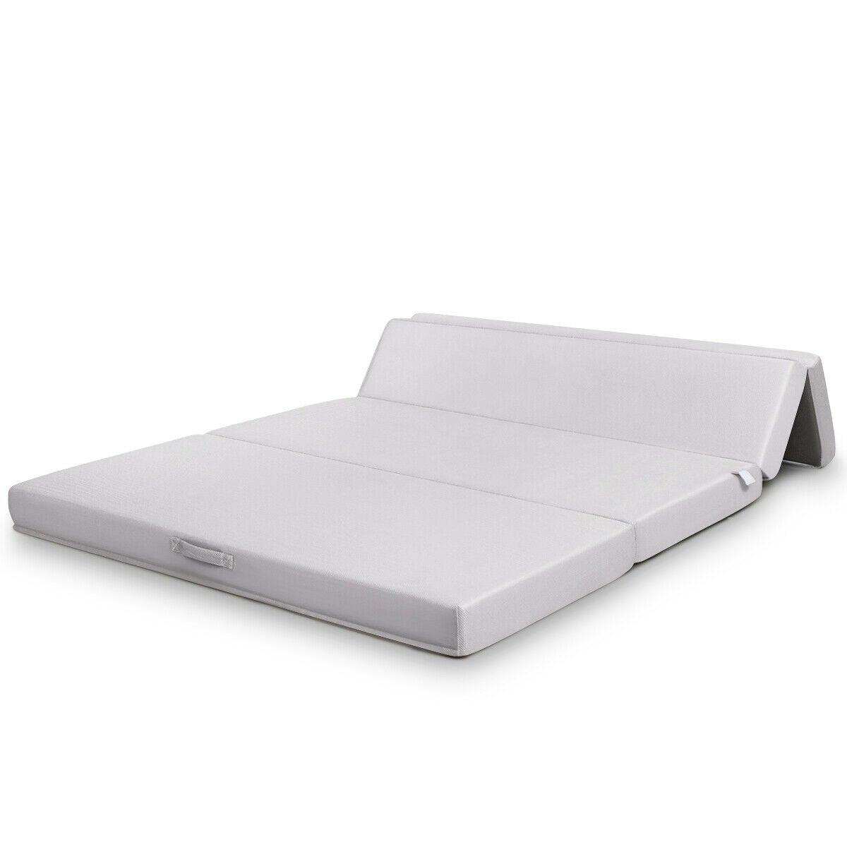 4 Inch Folding Sofa Bed Foam Mattress with Handles-Queen Size, Gray Mattresses   at Gallery Canada